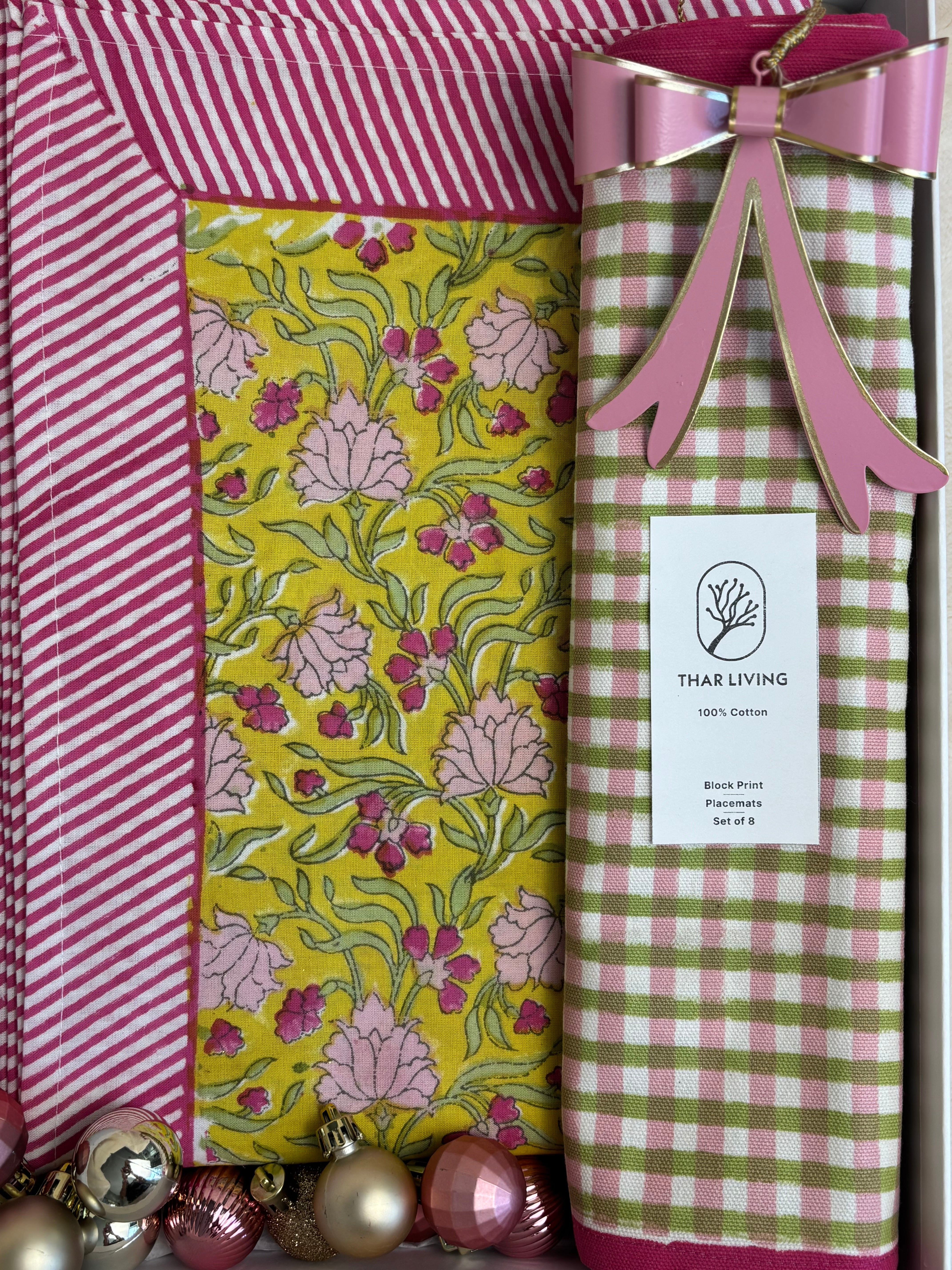 Jasmine Holiday Gift Set – Hand Block Printed Table Cloth & 8 Placemats (Under $150)