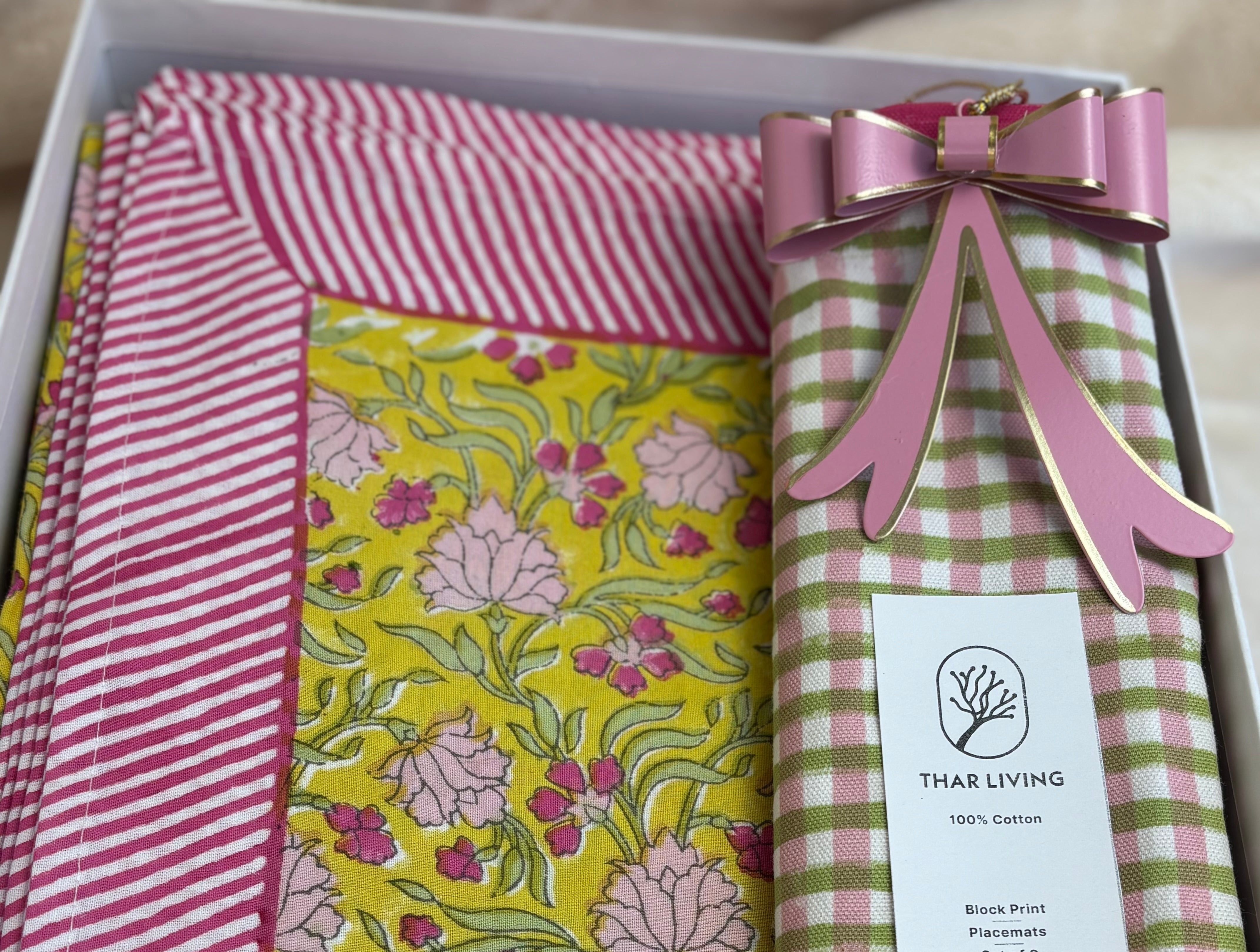 Jasmine Holiday Gift Set – Hand Block Printed Table Cloth & 6 Placemats (Under $120)