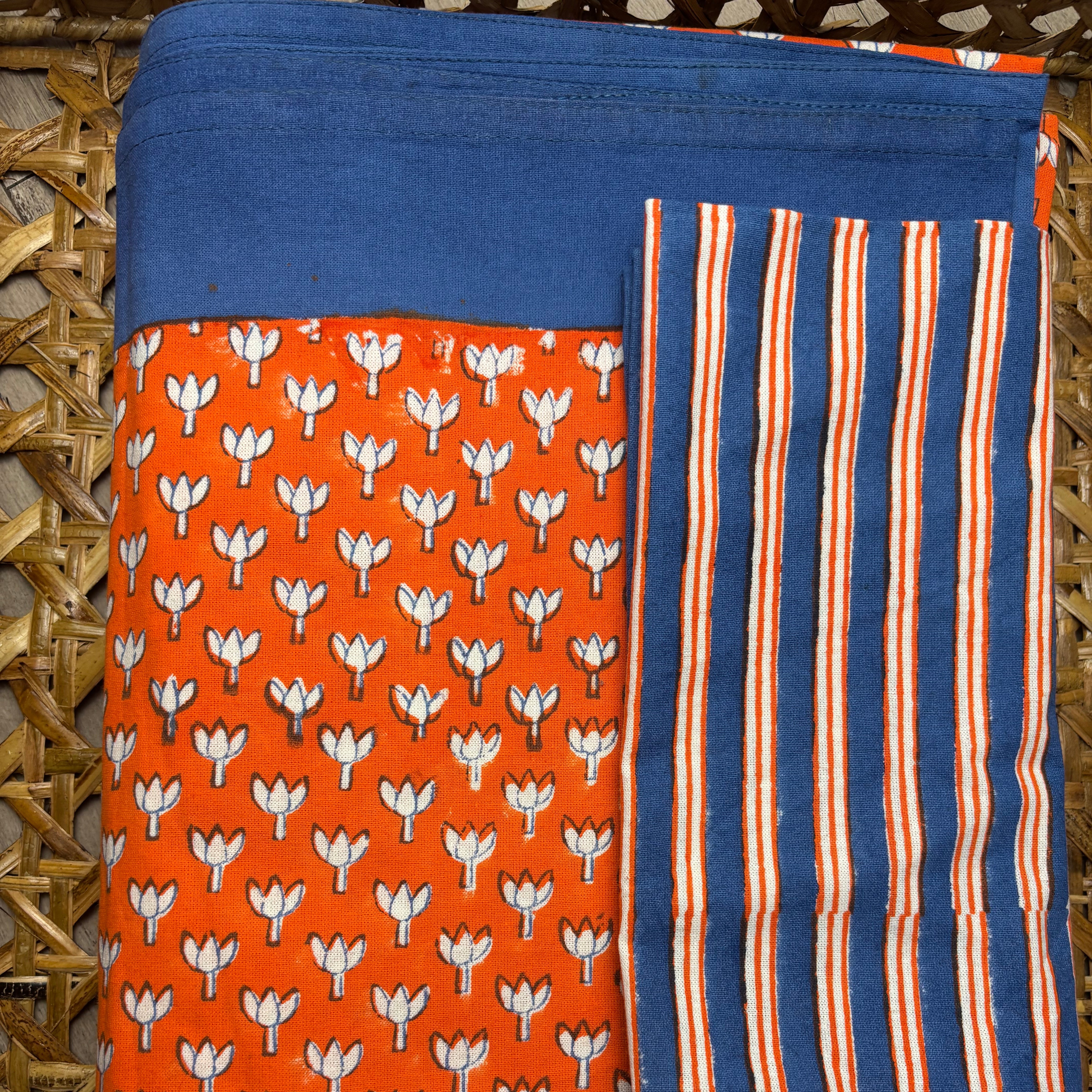 Lotus Holiday Gift Set – Hand Block Printed Table Cloth & 6 Napkins (Under $150)