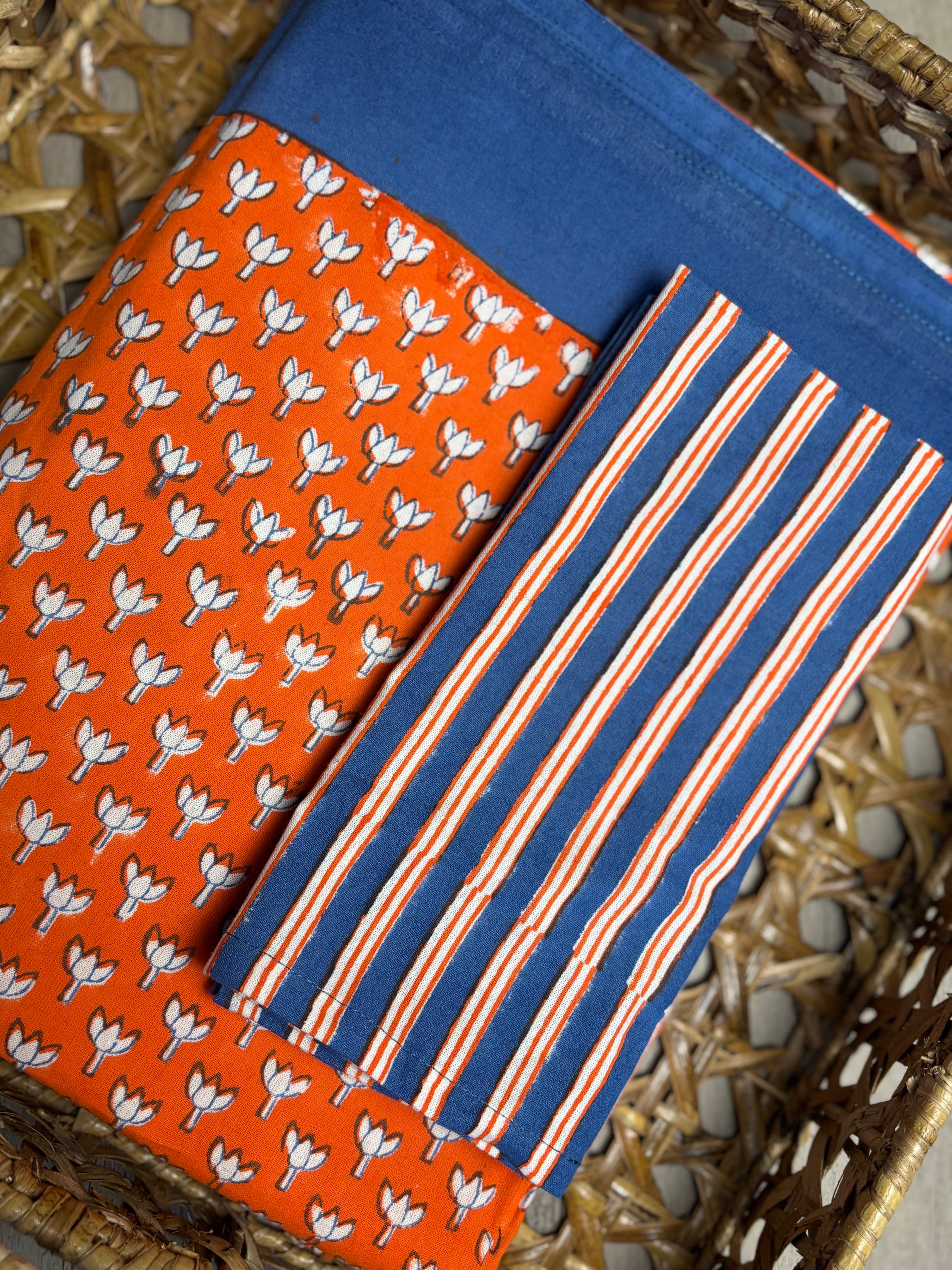 Lotus Holiday Gift Set – Hand Block Printed Table Cloth & 6 Napkins (Under $150)