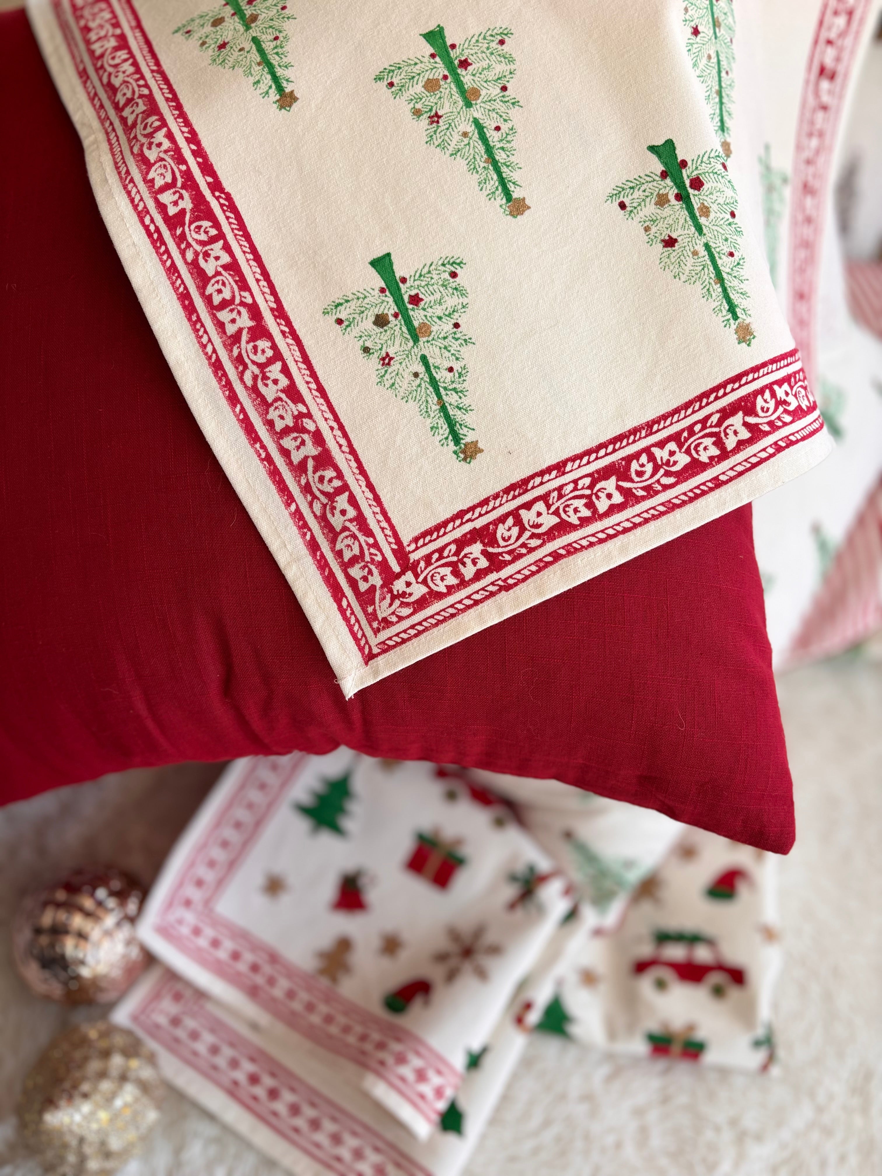 Twinkle Trees - Hand Block-Printed Cotton Table Runner