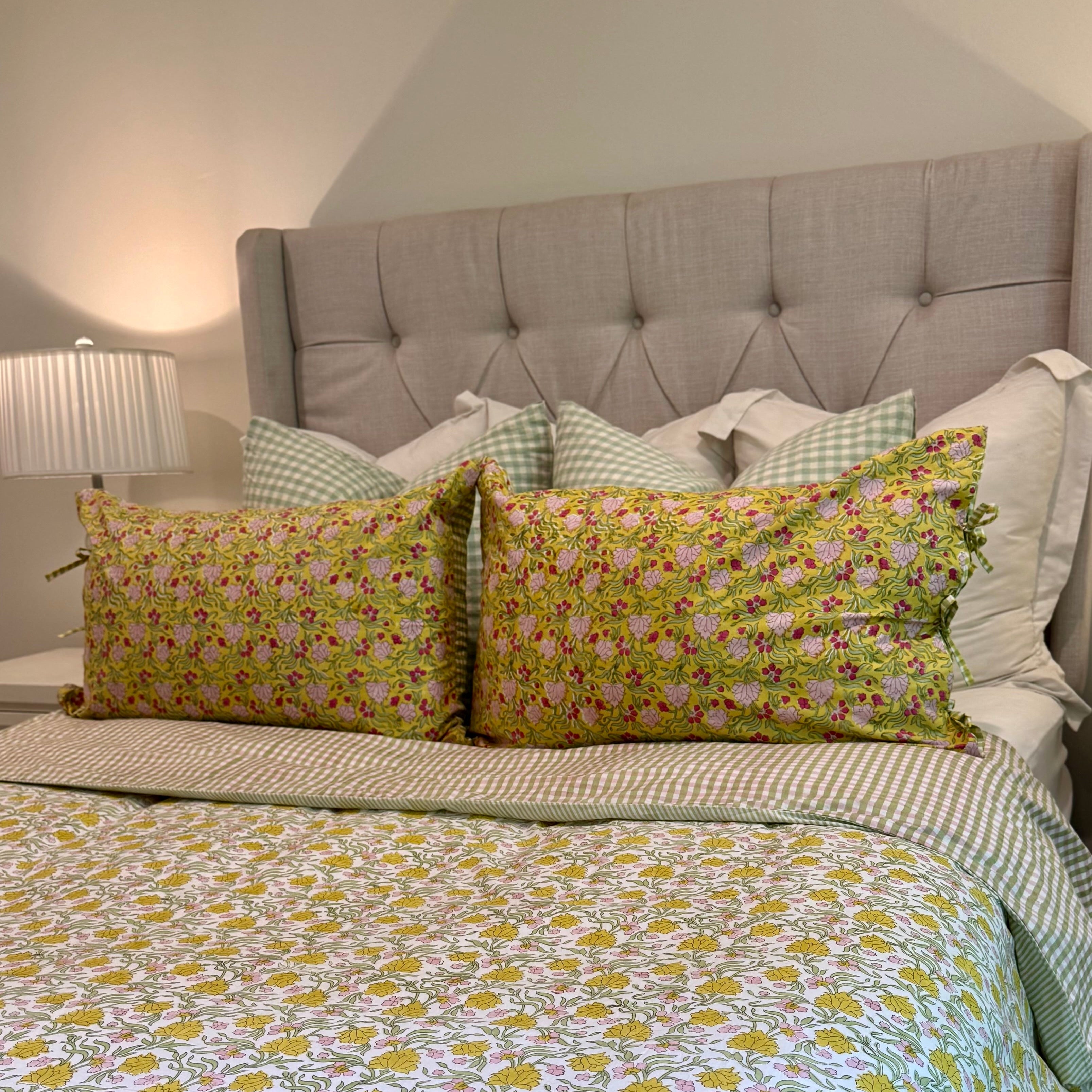 Jasmine Queen Duvet & Sham Holiday Gift Set – Hand Block Printed Luxury Bedding