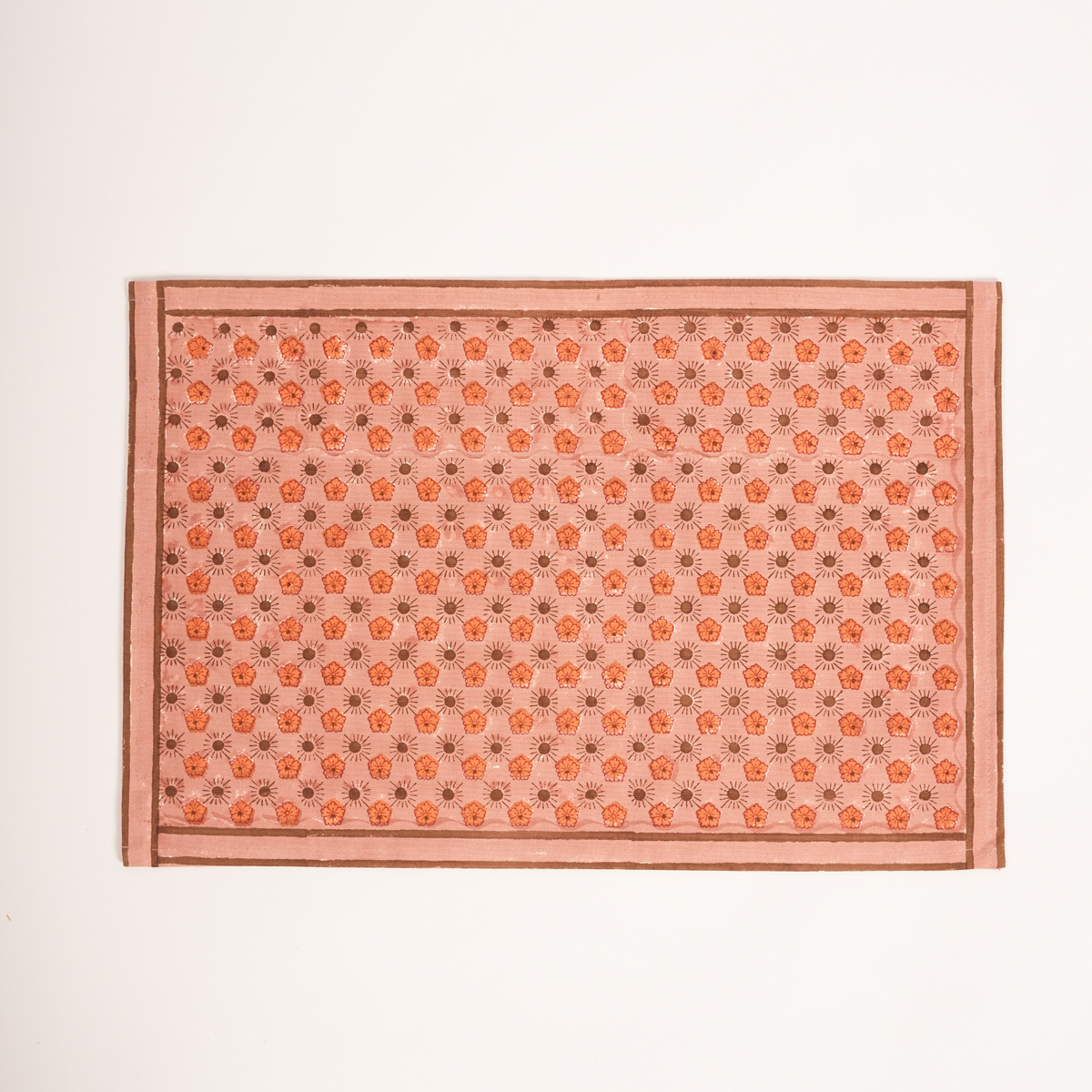 Flaxfield - Hand Block-Printed Cotton Placemats Set of 4, Light Mahogany
