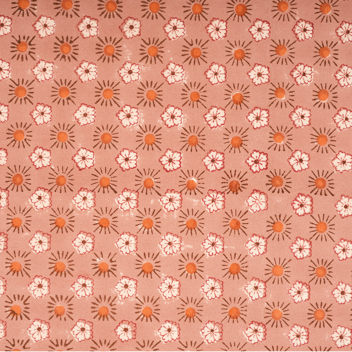 Flaxfield - Hand Block-Printed Cotton Tablecloth, Light Mahogany