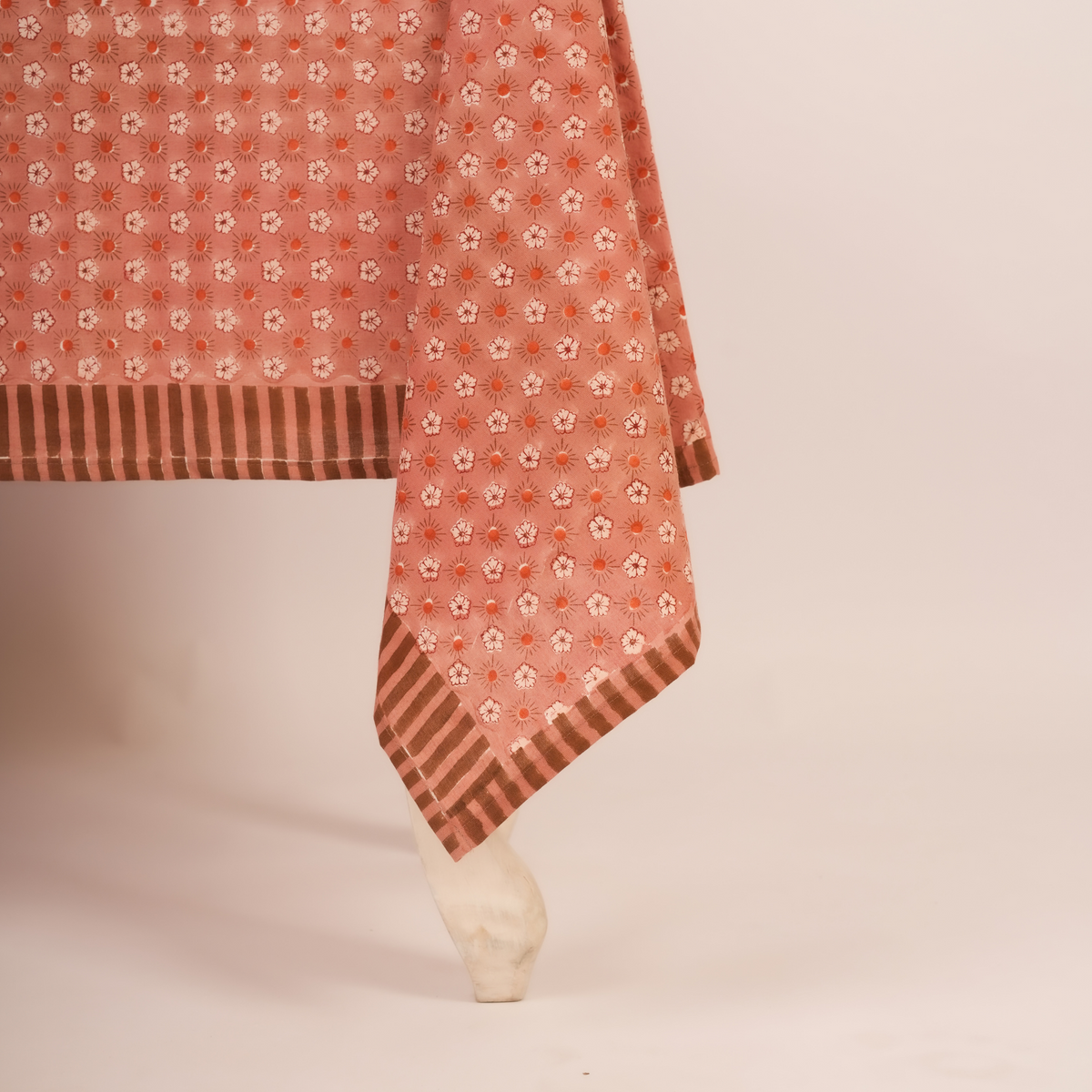 Flaxfield - Hand Block-Printed Cotton Tablecloth, Light Mahogany