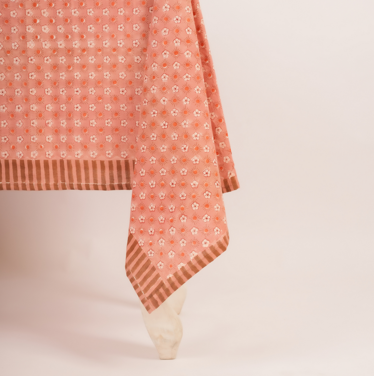 Flaxfield - Hand Block-Printed Cotton Tablecloth, Light Mahogany