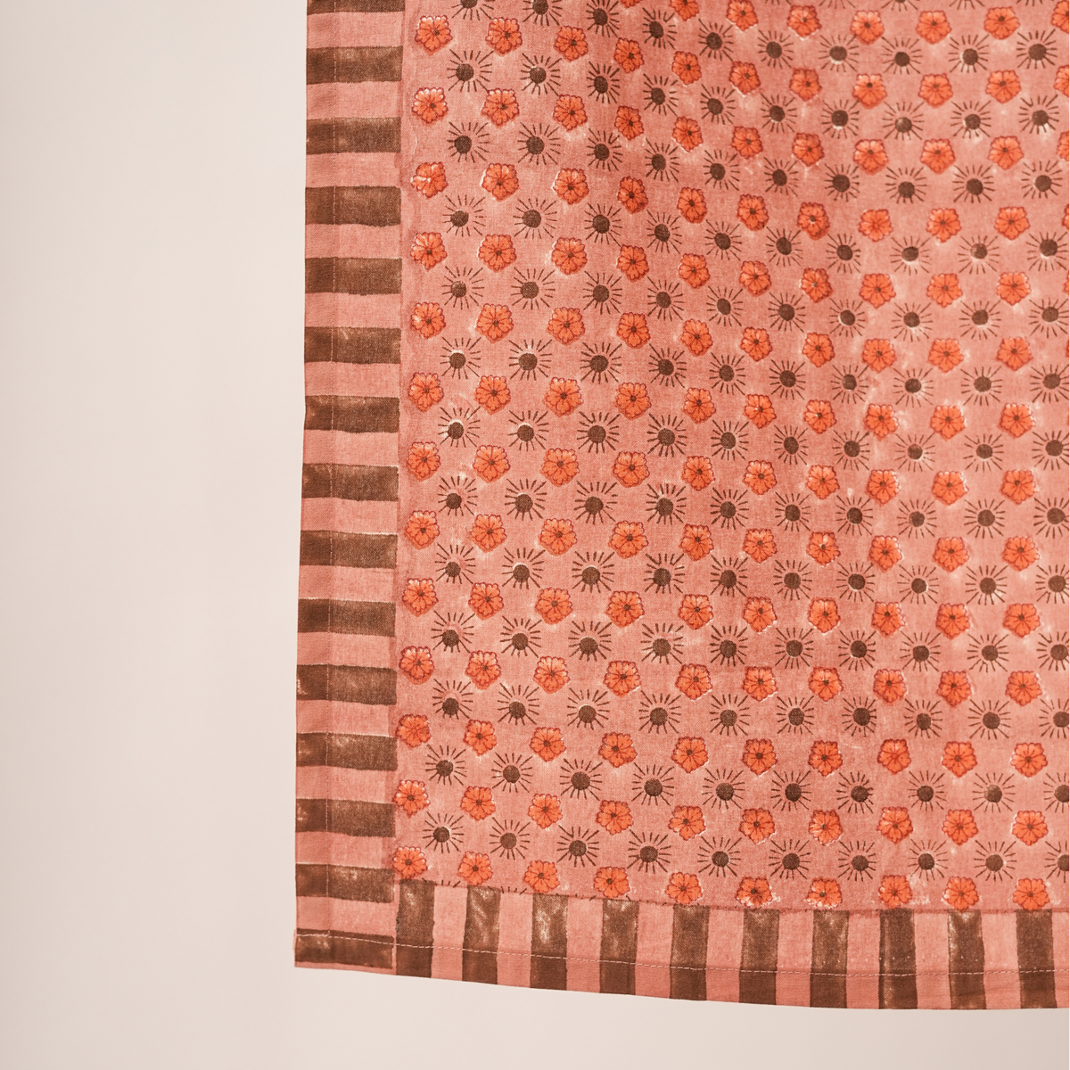 Flaxfield - Hand Block-Printed Cotton Kitchen Towel, Light Mahogany