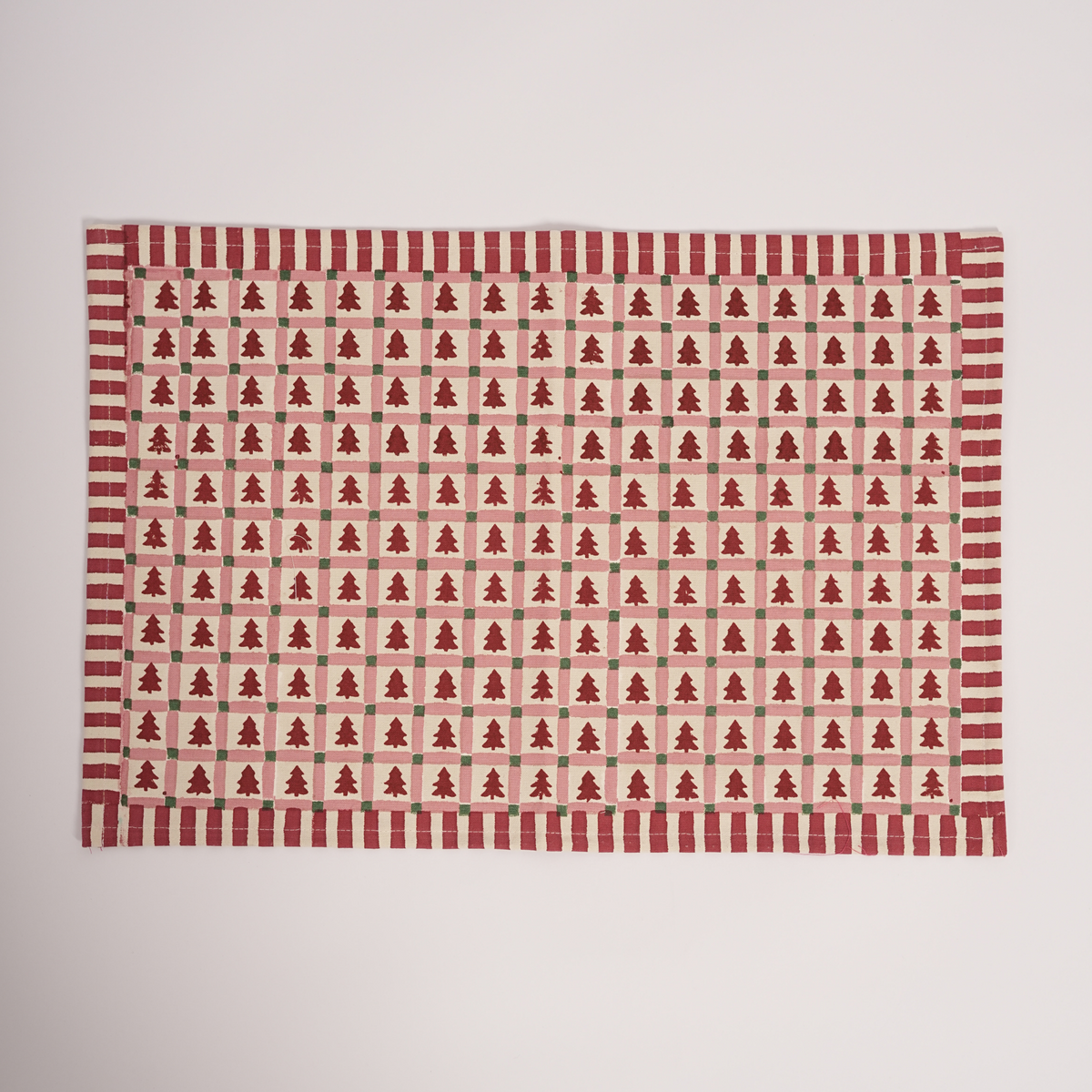 Merry Conifers - Hand Block-Printed Cotton Placemats Set of 4, Red