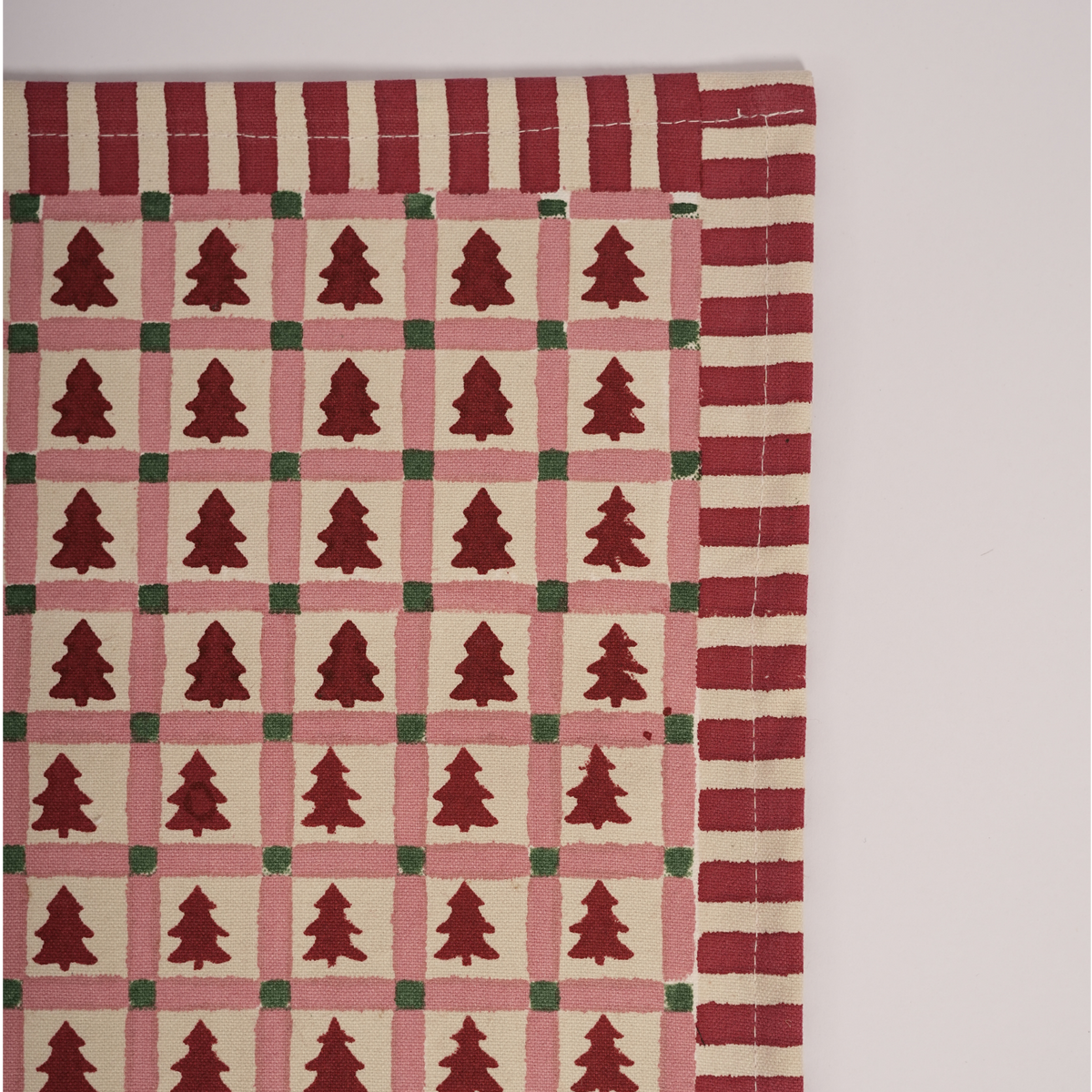 Merry Conifers - Hand Block-Printed Cotton Placemats Set of 4, Red