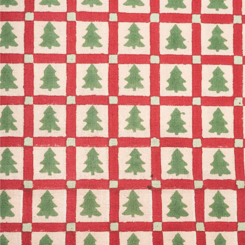 Merry Conifers - Green Hand Block-Printed Cotton Tablecloth