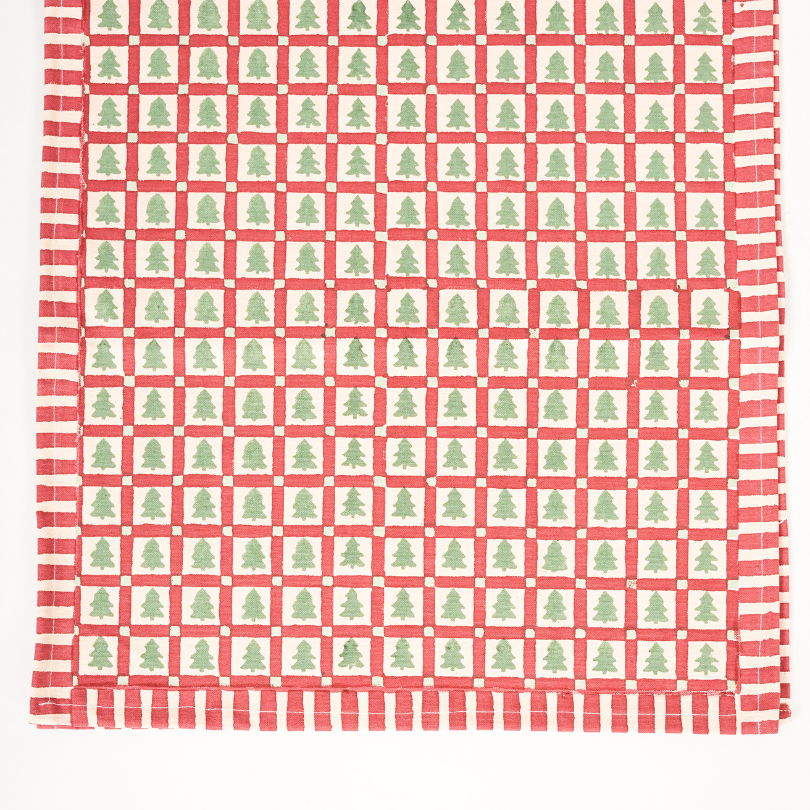 Merry Conifers - Green Hand Block-Printed Cotton Table Runner