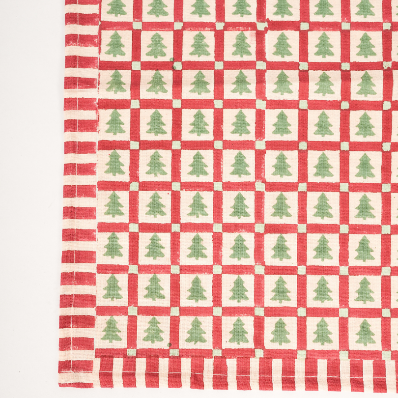 Merry Conifers- Green Hand Block-Printed Cotton Placemats Set of 4