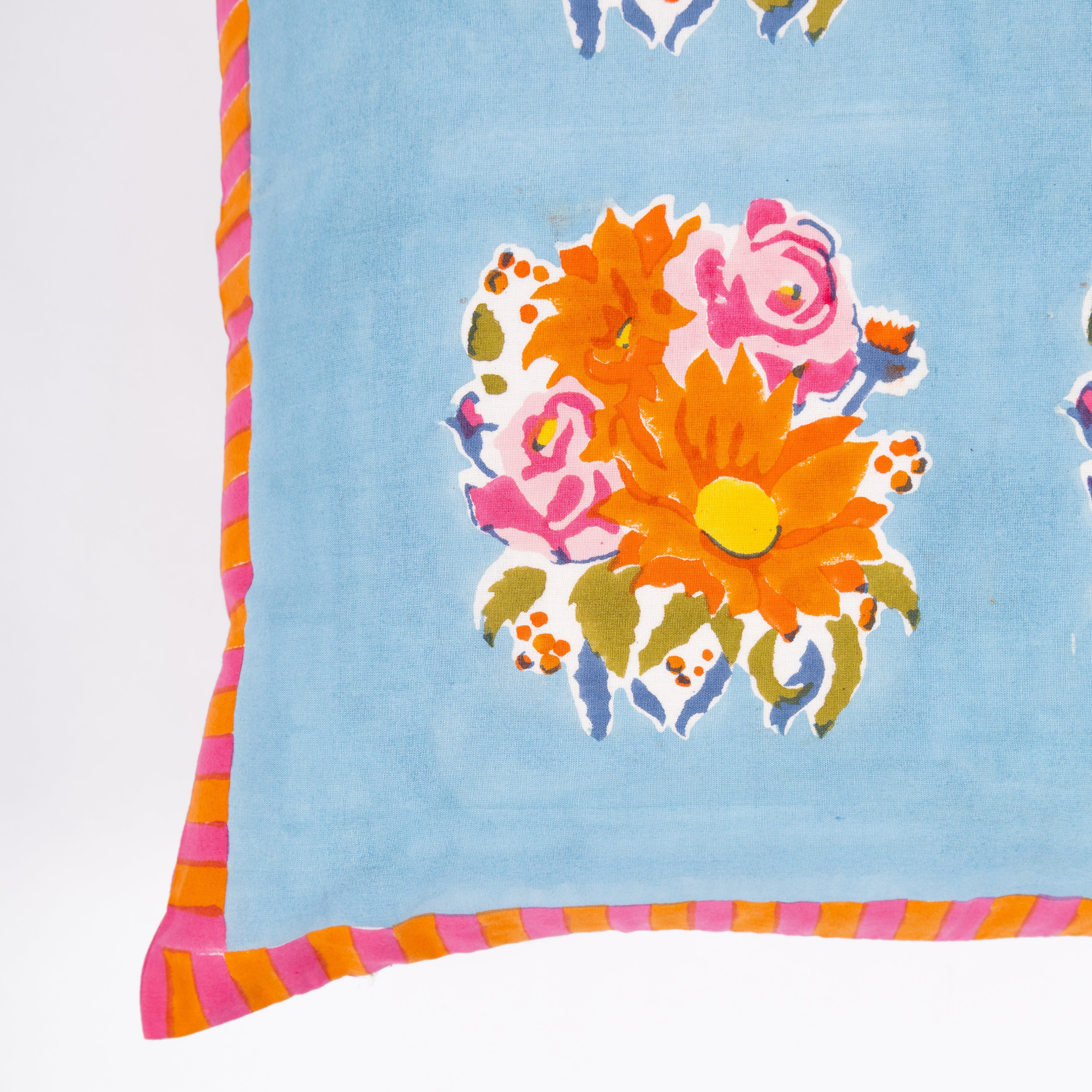 Decorative Gul blue pillowcase with intricate hand block prints, ideal for bringing traditional artistry into modern spaces.
