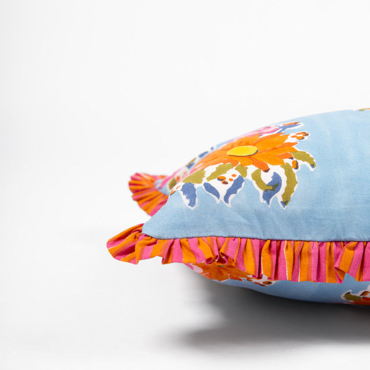 Handcrafted blue cotton lumbar pillowcase by Thar, ethically produced in small batches to bring cultural storytelling to your space.