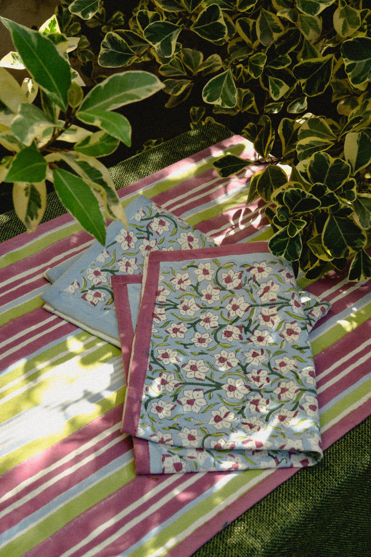 Nargis - Hand Block-Printed Cotton Table Mats (Purple border) - Set of 2
