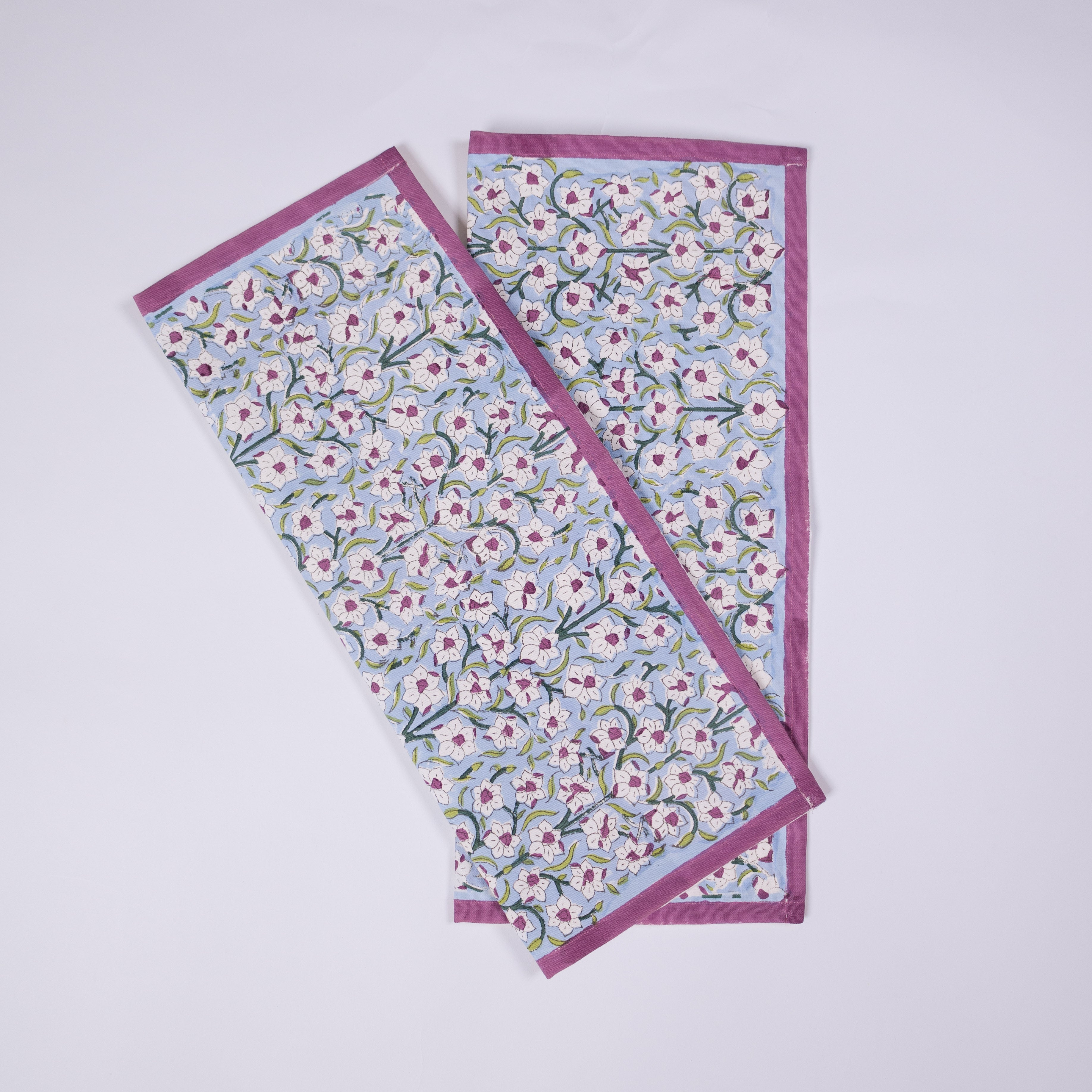 Nargis - Hand Block-Printed Cotton Table Mats (Purple border) - Set of 2