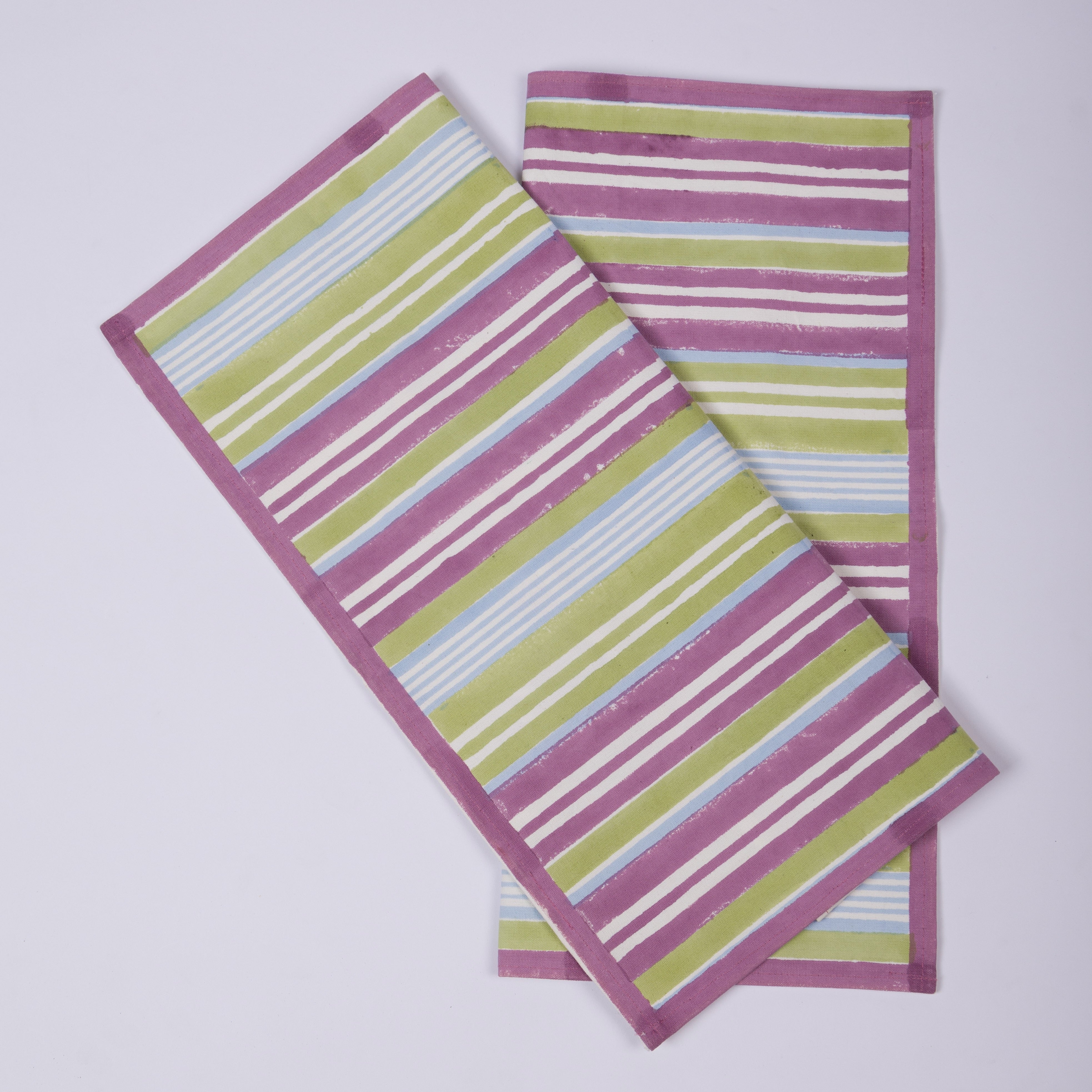 Nargis Striped - Hand Block-Printed Cotton Table Mats (Purple Border) - Set of 2
