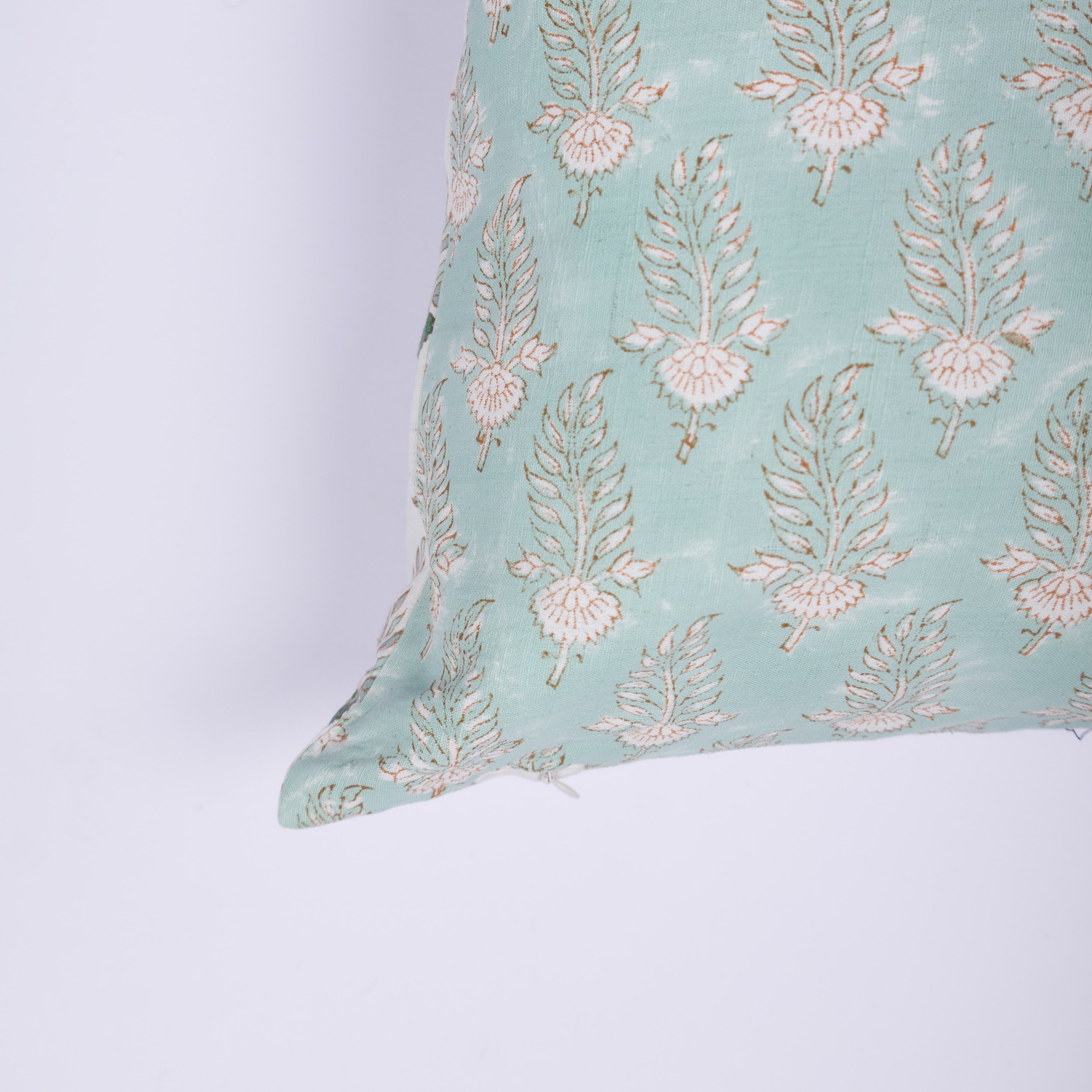 Noor - Hand Block-Printed Khadi Cotton Pillowcase (Green)