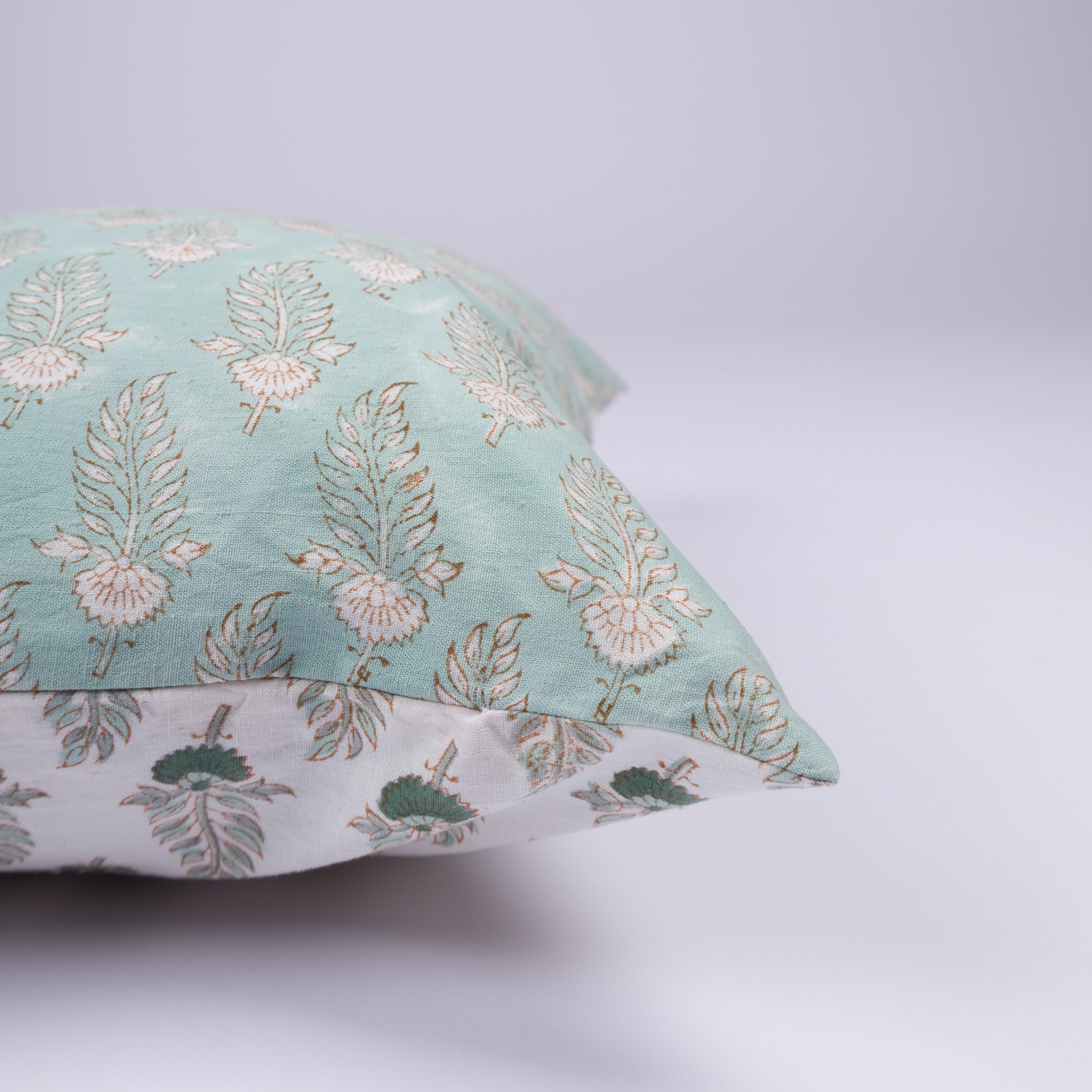 Noor - Hand Block-Printed Khadi Cotton Pillowcase (Green)