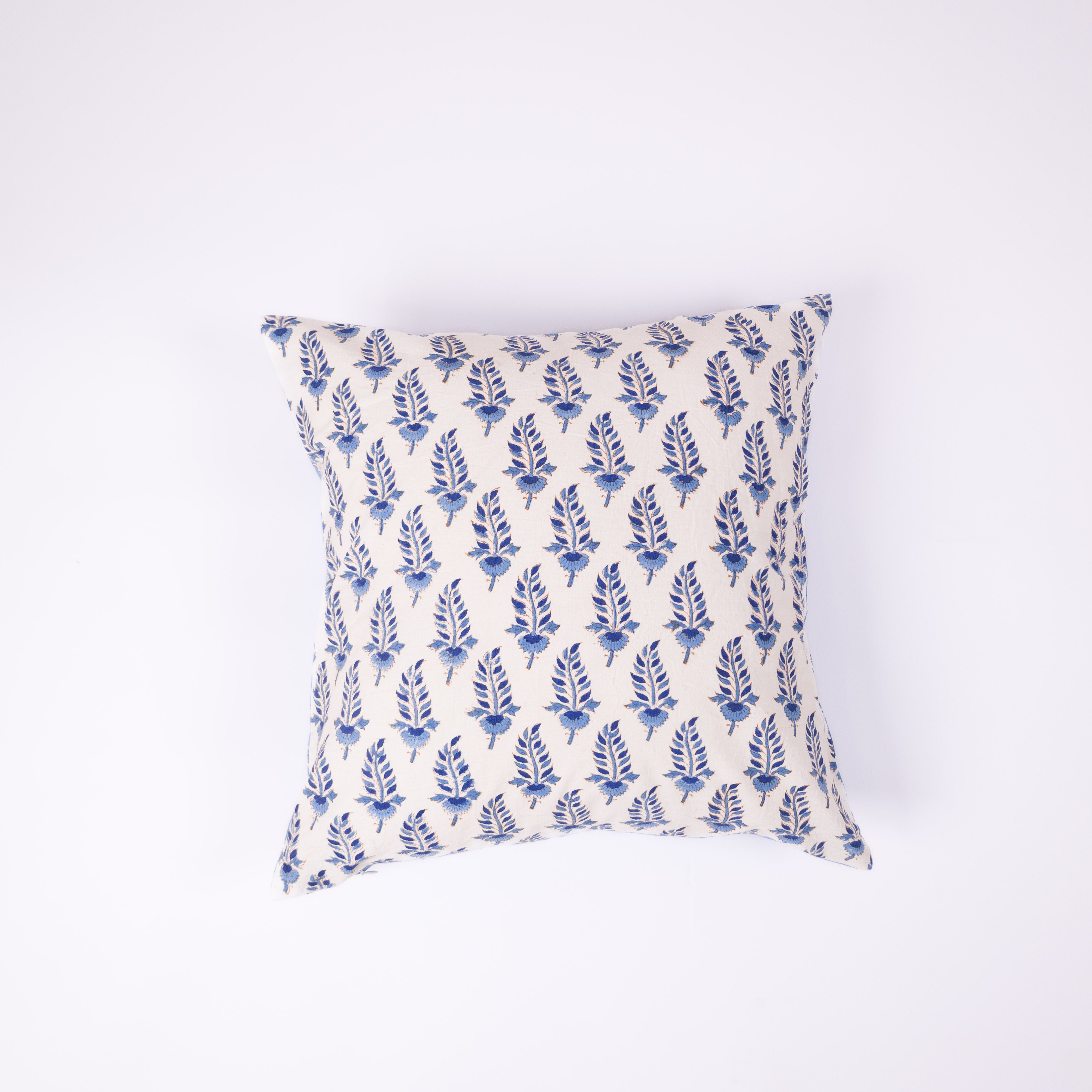 Noor - Hand Block-Printed Khadi Cotton Pillowcase (Blue)