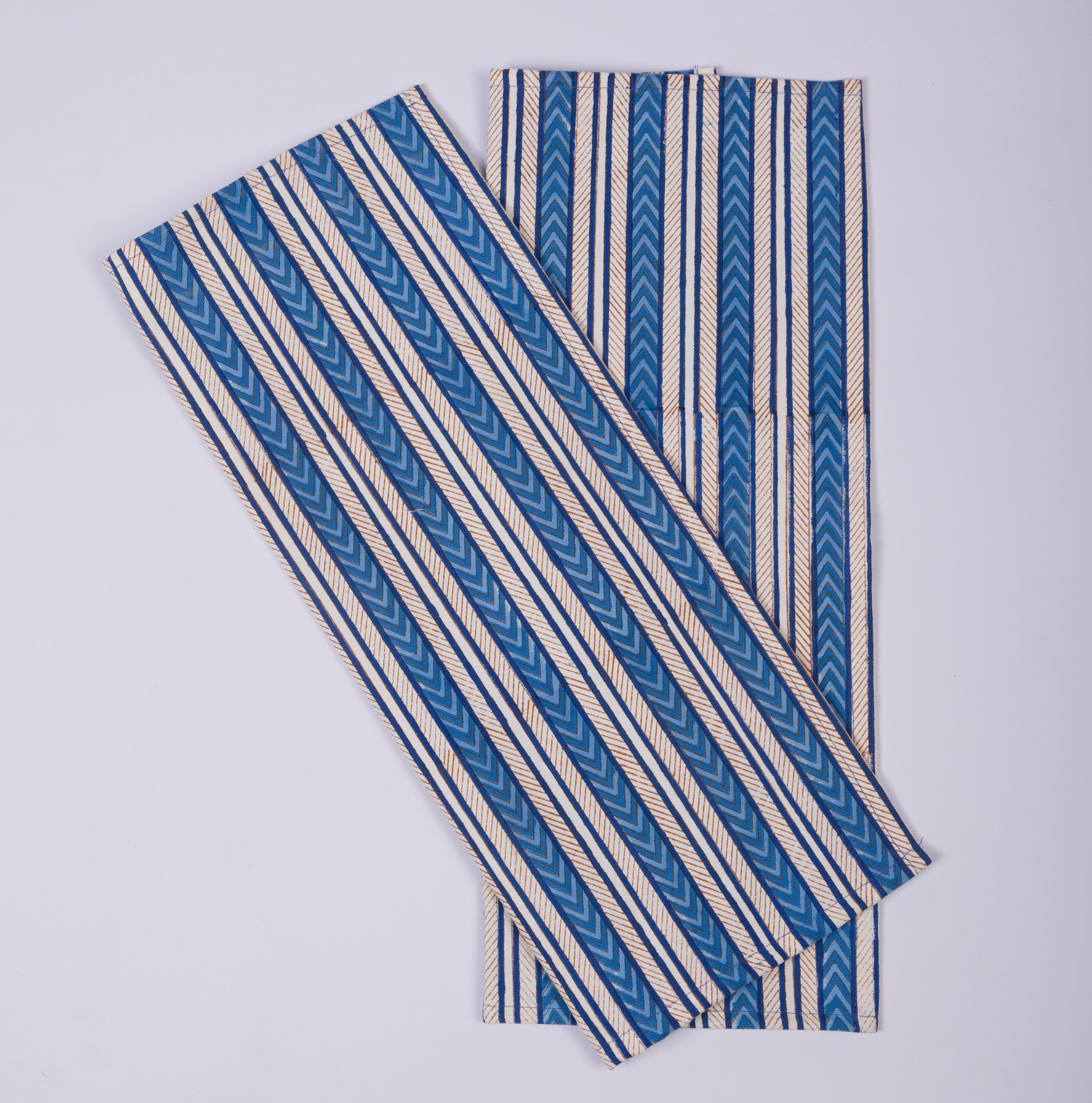 Noor Striped- Hand Block-Printed Cotton Table Mats - Set of 2 (Blue)