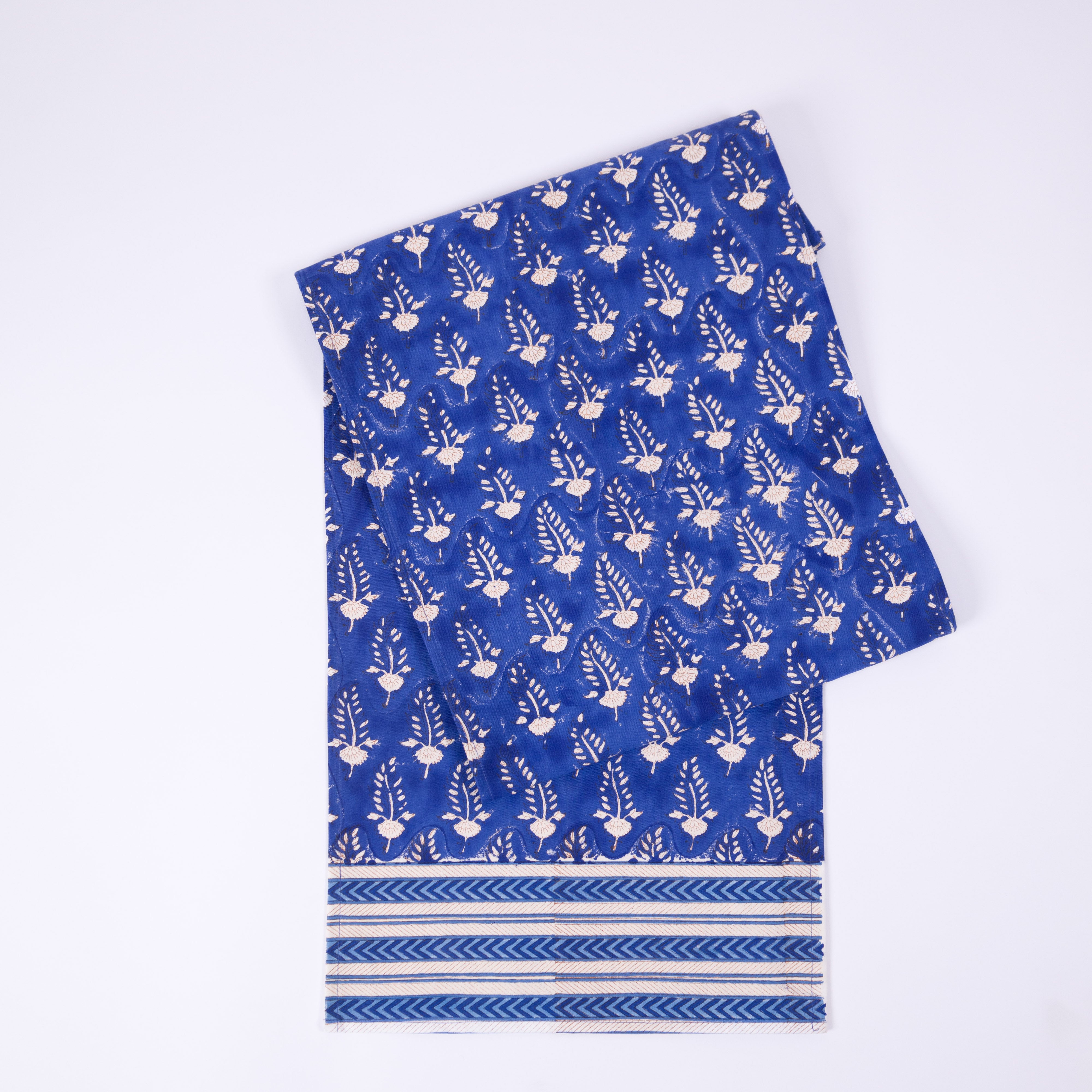 Noor - Hand Block-Printed Cotton Table Runner (Blue)