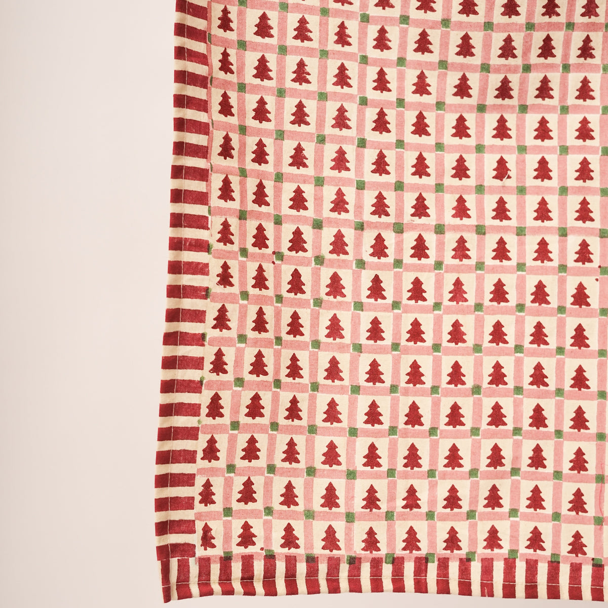 Merry Conifers -  Hand Block-Printed Cotton Kitchen Towel, Red