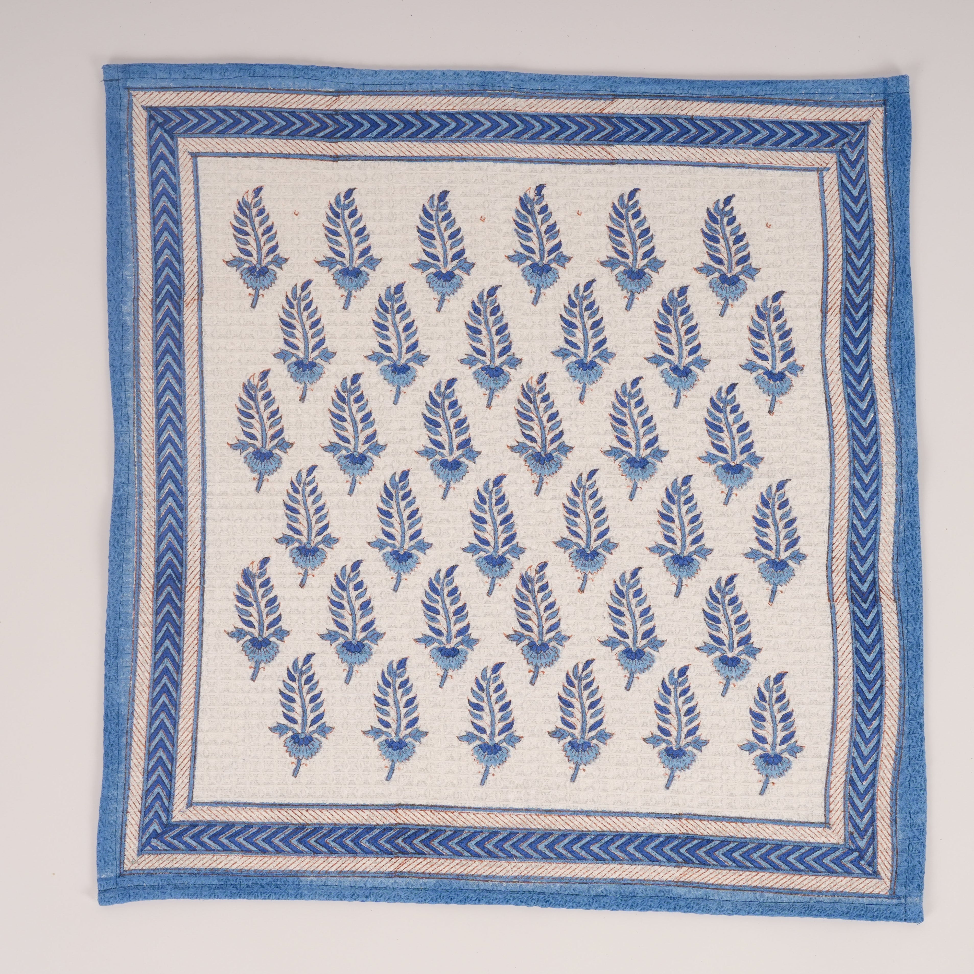 Noor - Hand Block-Printed Waffle Weave Cotton Table Napkins - Set of 4 (Blue)