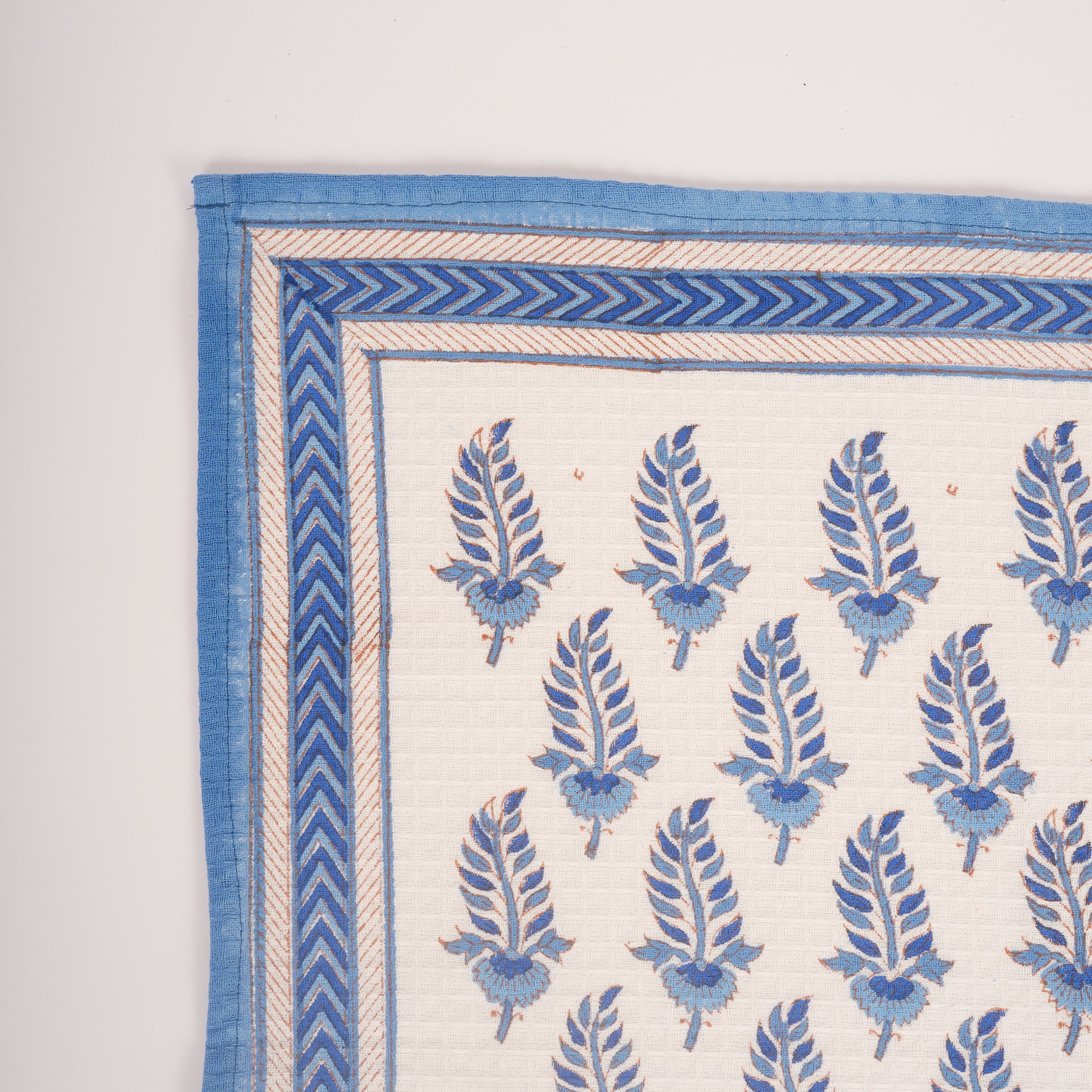 Noor - Hand Block-Printed Waffle Weave Cotton Table Napkins - Set of 4 (Blue)