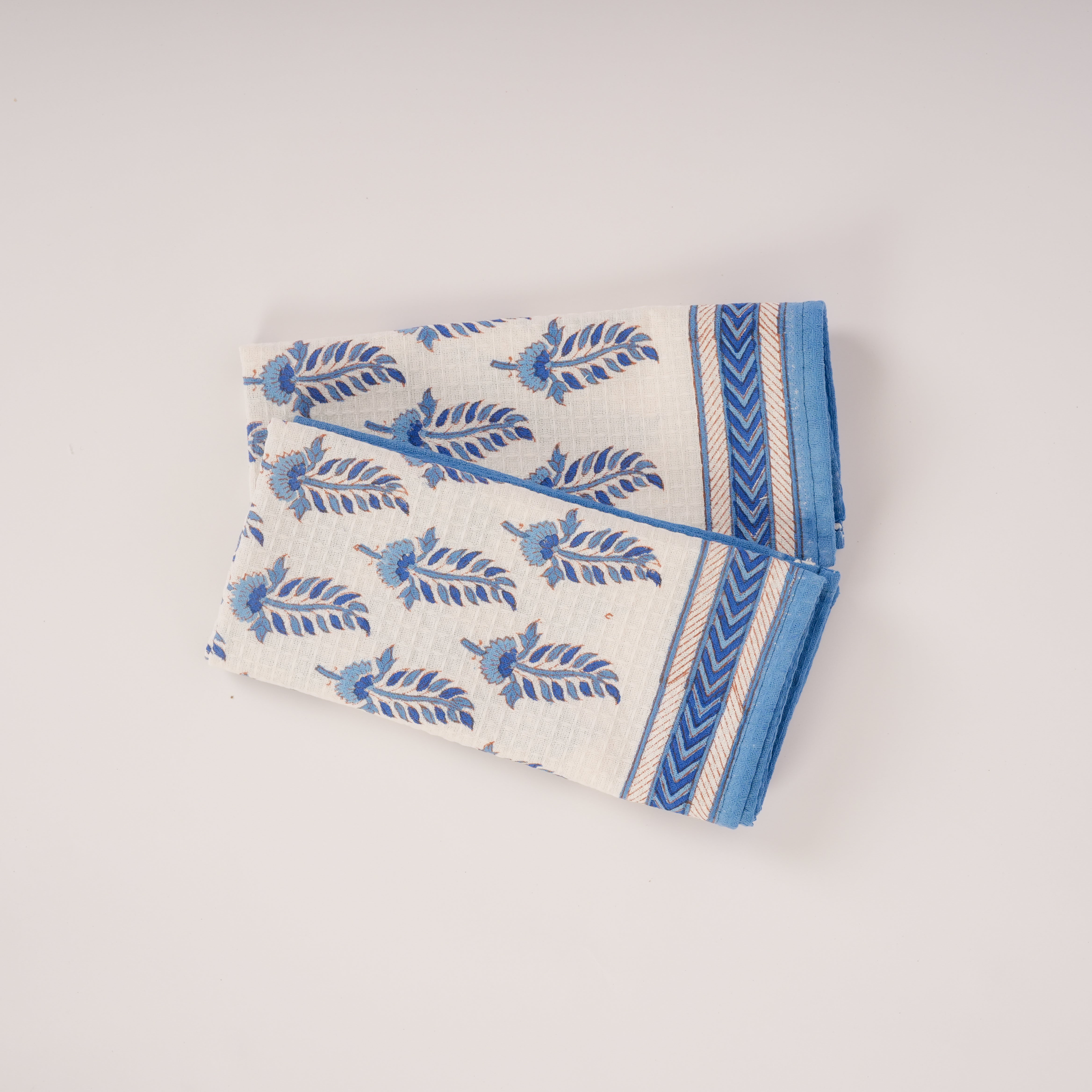 Noor - Hand Block-Printed Waffle Weave Cotton Table Napkins - Set of 4 (Blue)