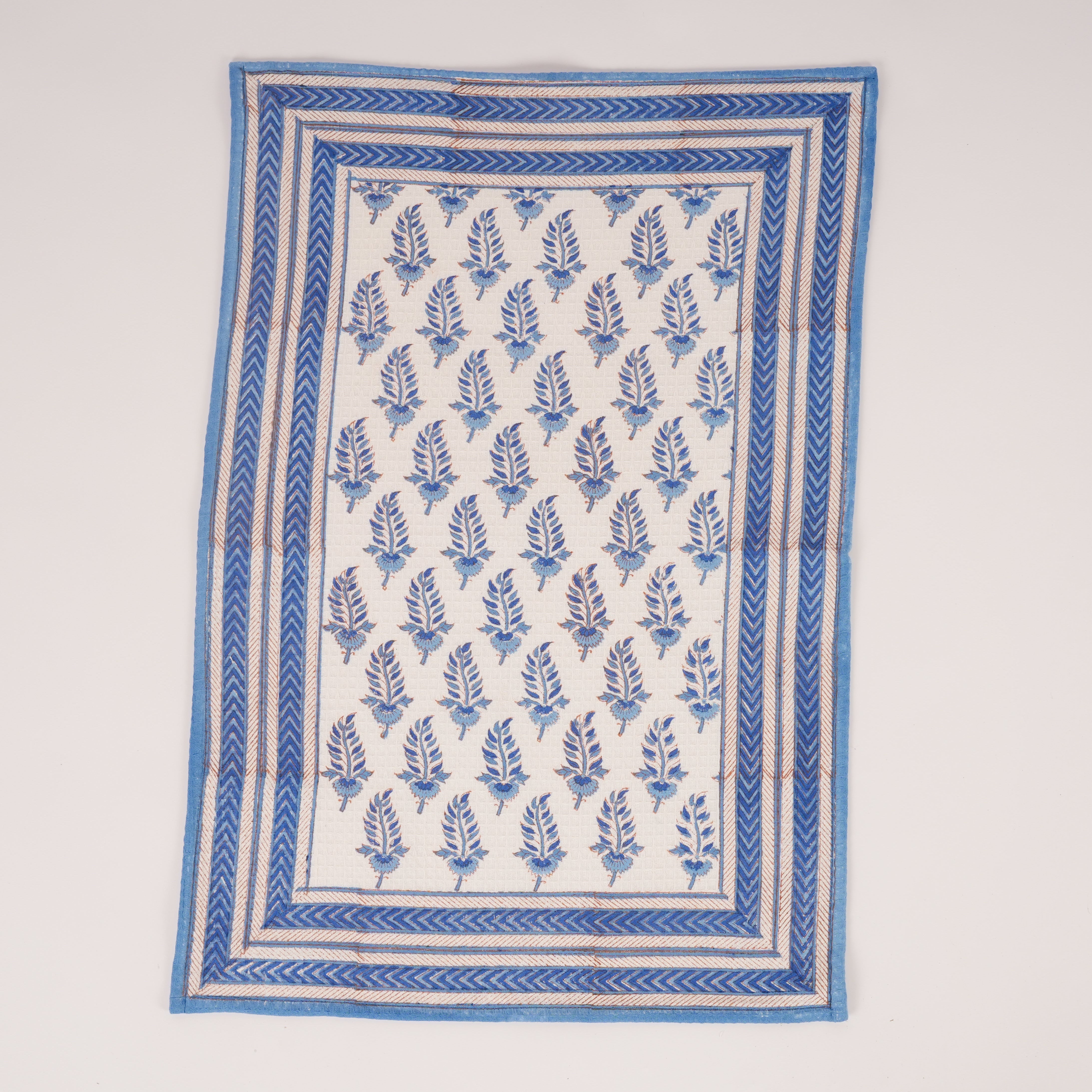 Noor - Hand Block-Printed Waffle Weave Cotton Kitchen Towel - (Blue)