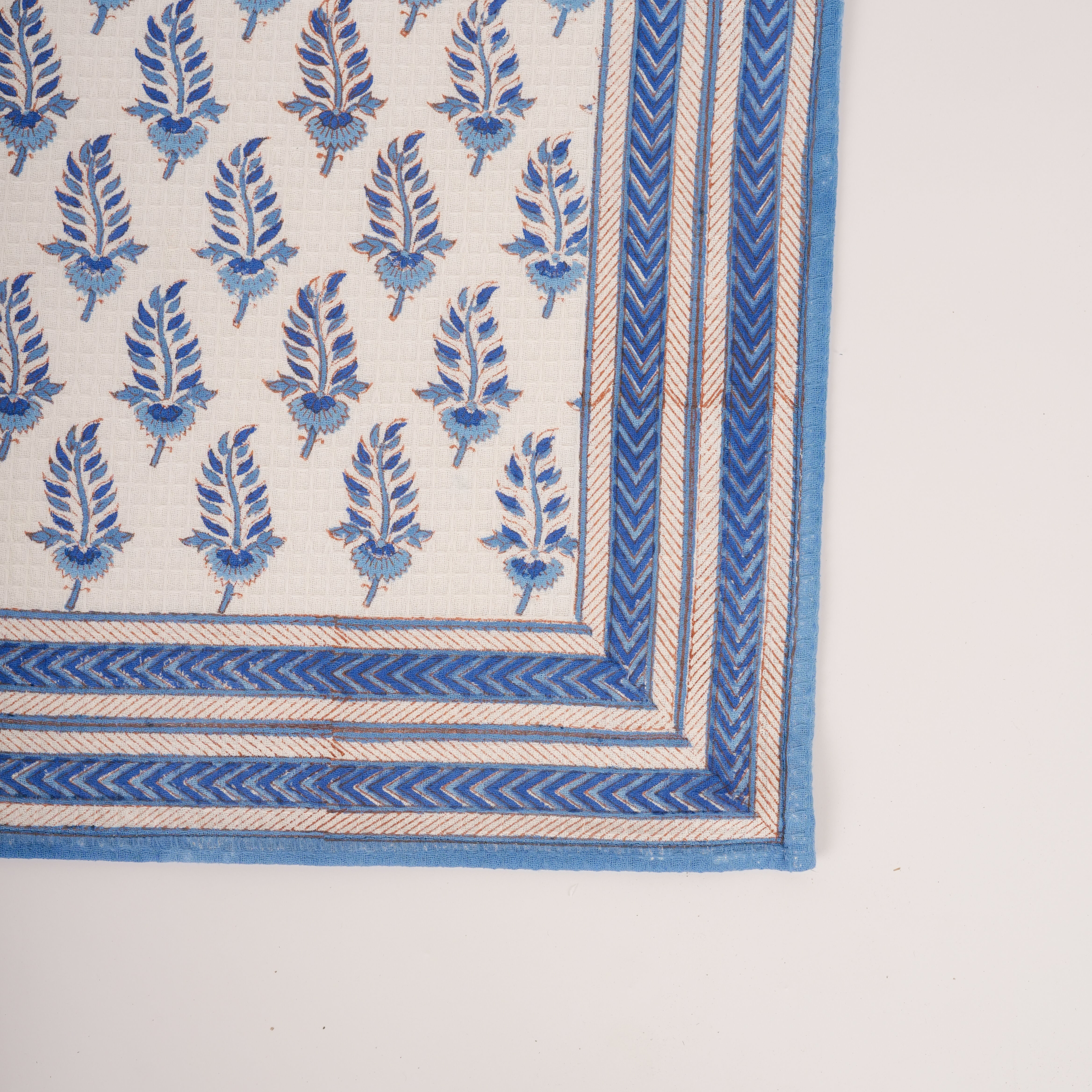 Noor - Hand Block-Printed Waffle Weave Cotton Kitchen Towel - (Blue)