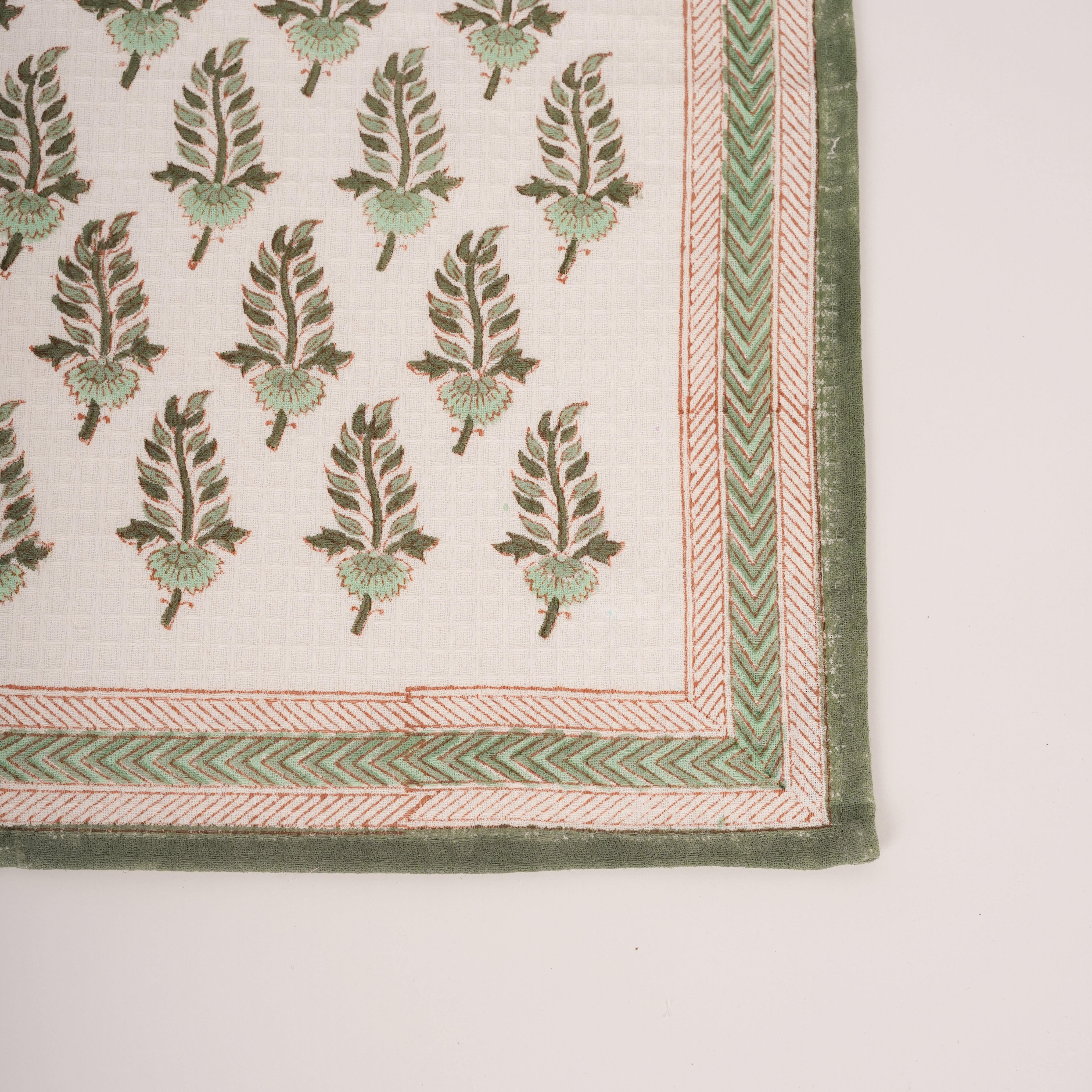 Noor - Hand Block-Printed Waffle Weave Cotton Table Napkins - Set of 4 (Green)