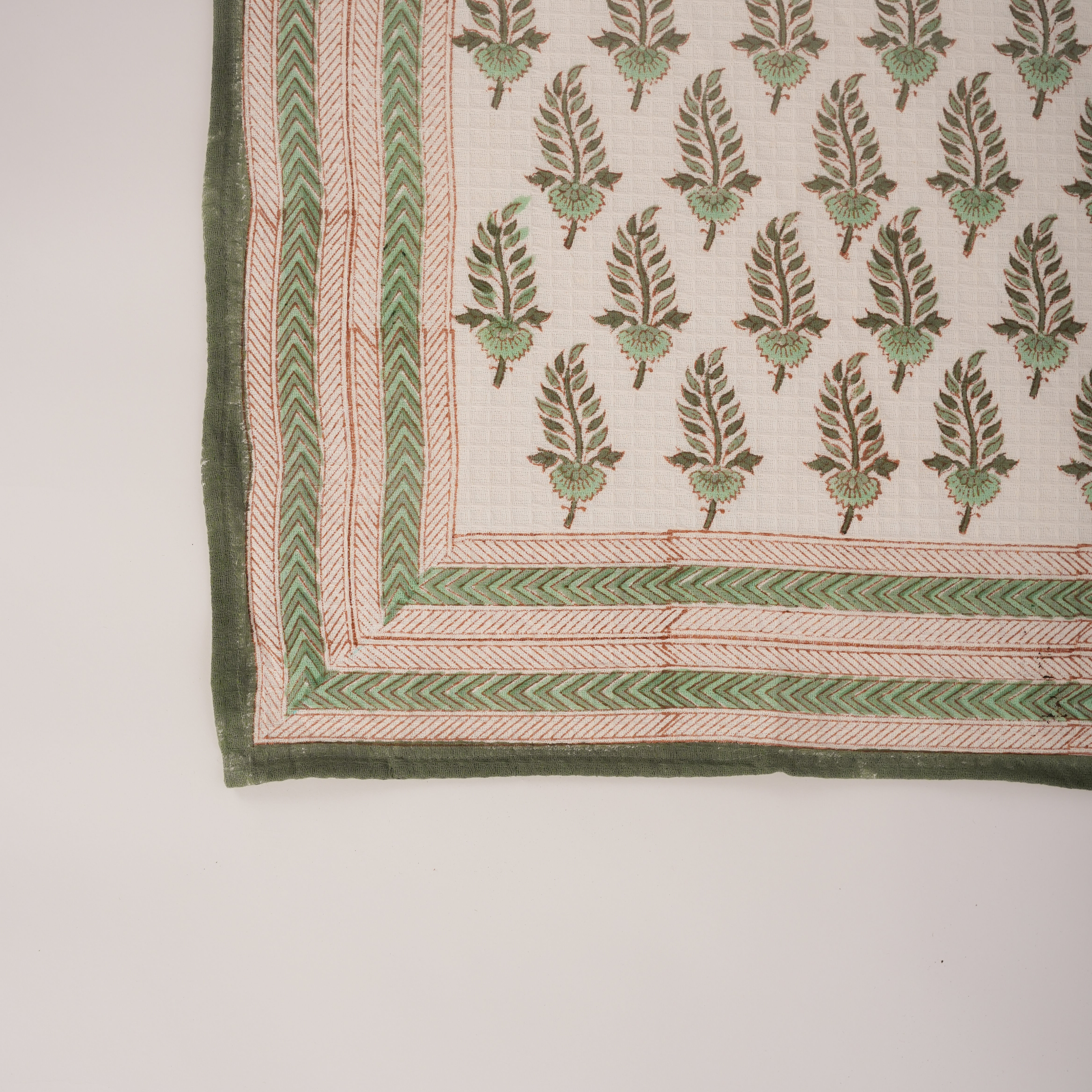 Noor - Hand Block-Printed Waffle Weave Cotton Kitchen Towel - (Green)