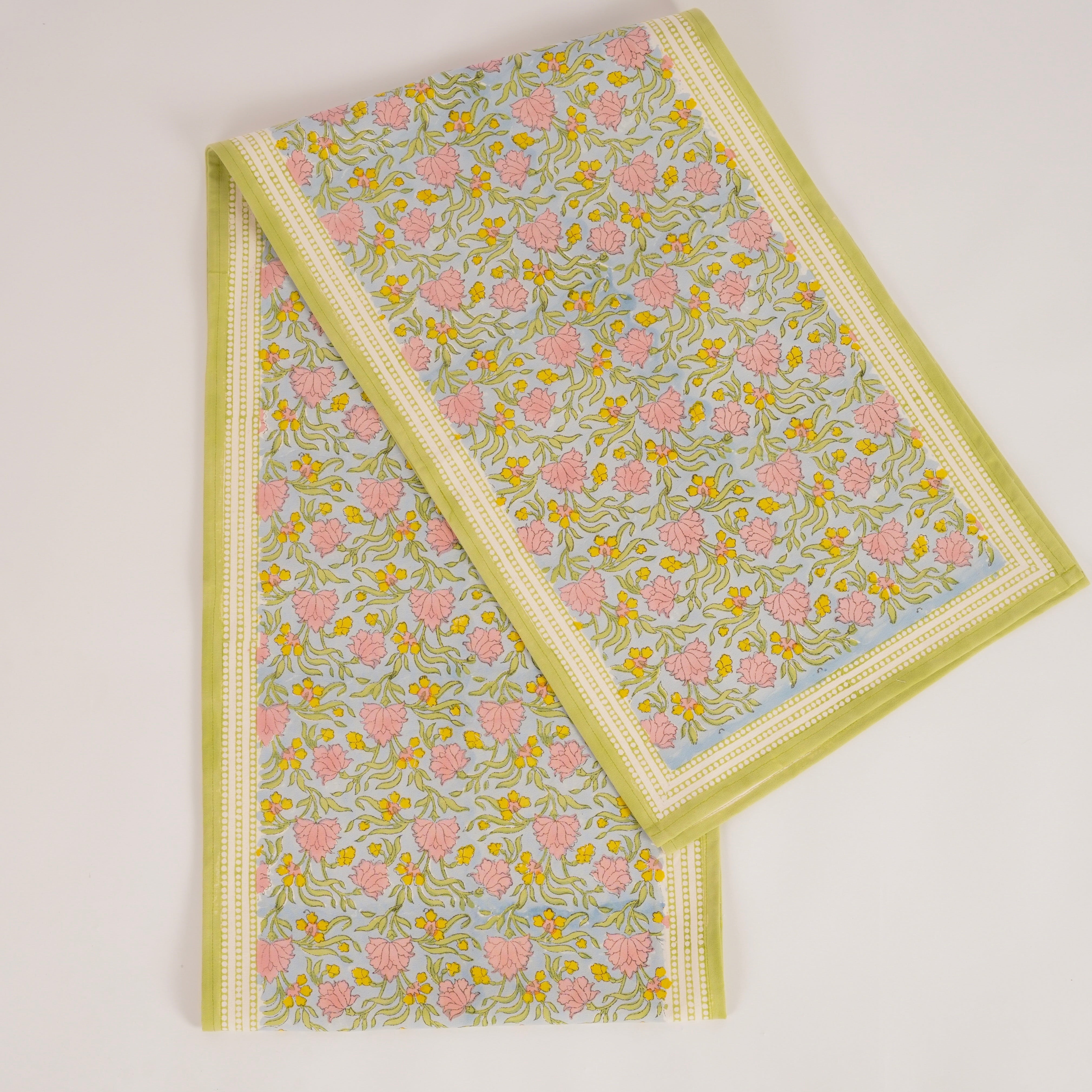 Jasmine Blue - Hand Block-Printed Cotton Table Runner