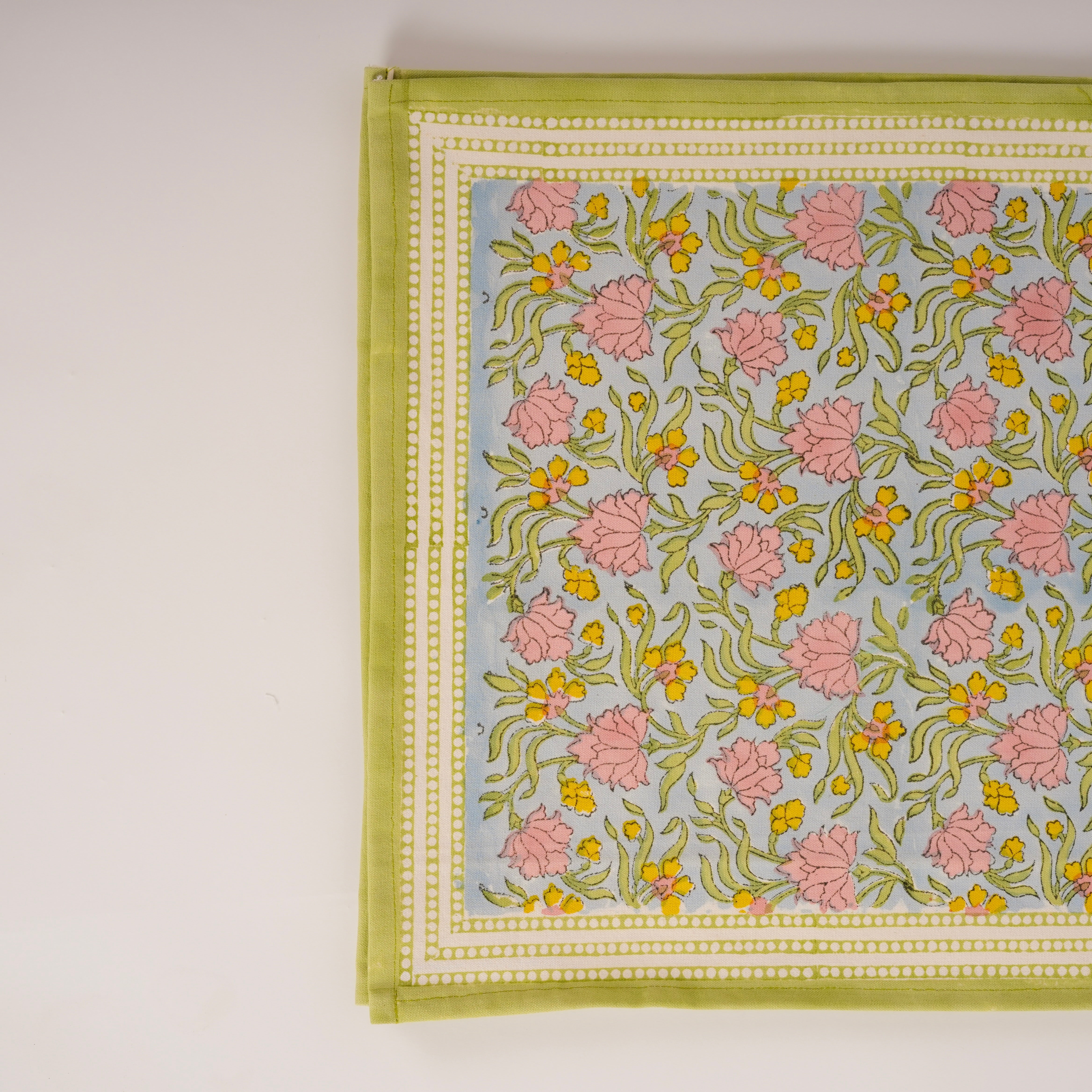 Jasmine Blue - Hand Block-Printed Cotton Table Runner