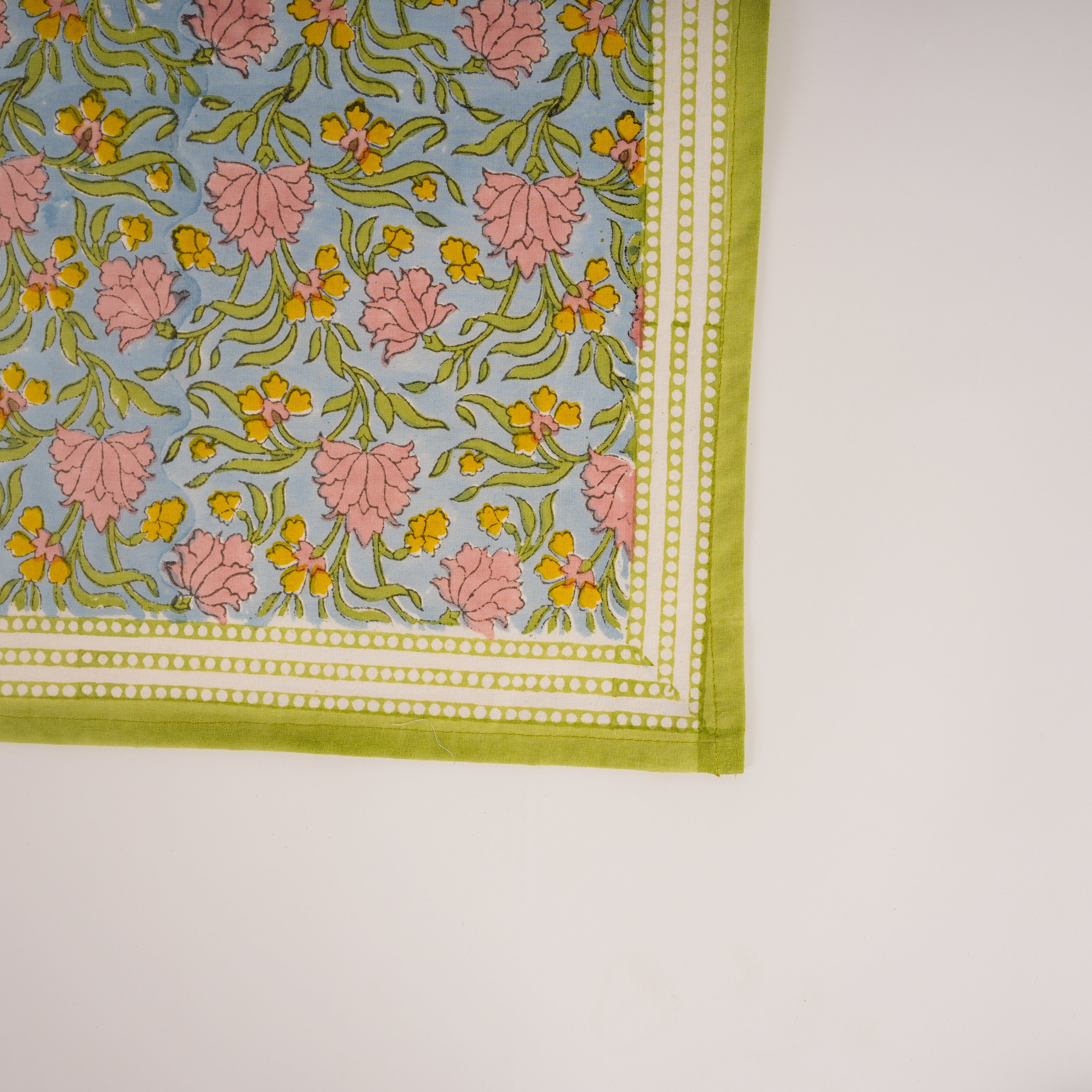 Jasmine Blue - Hand Block-Printed Cotton Tablecloth