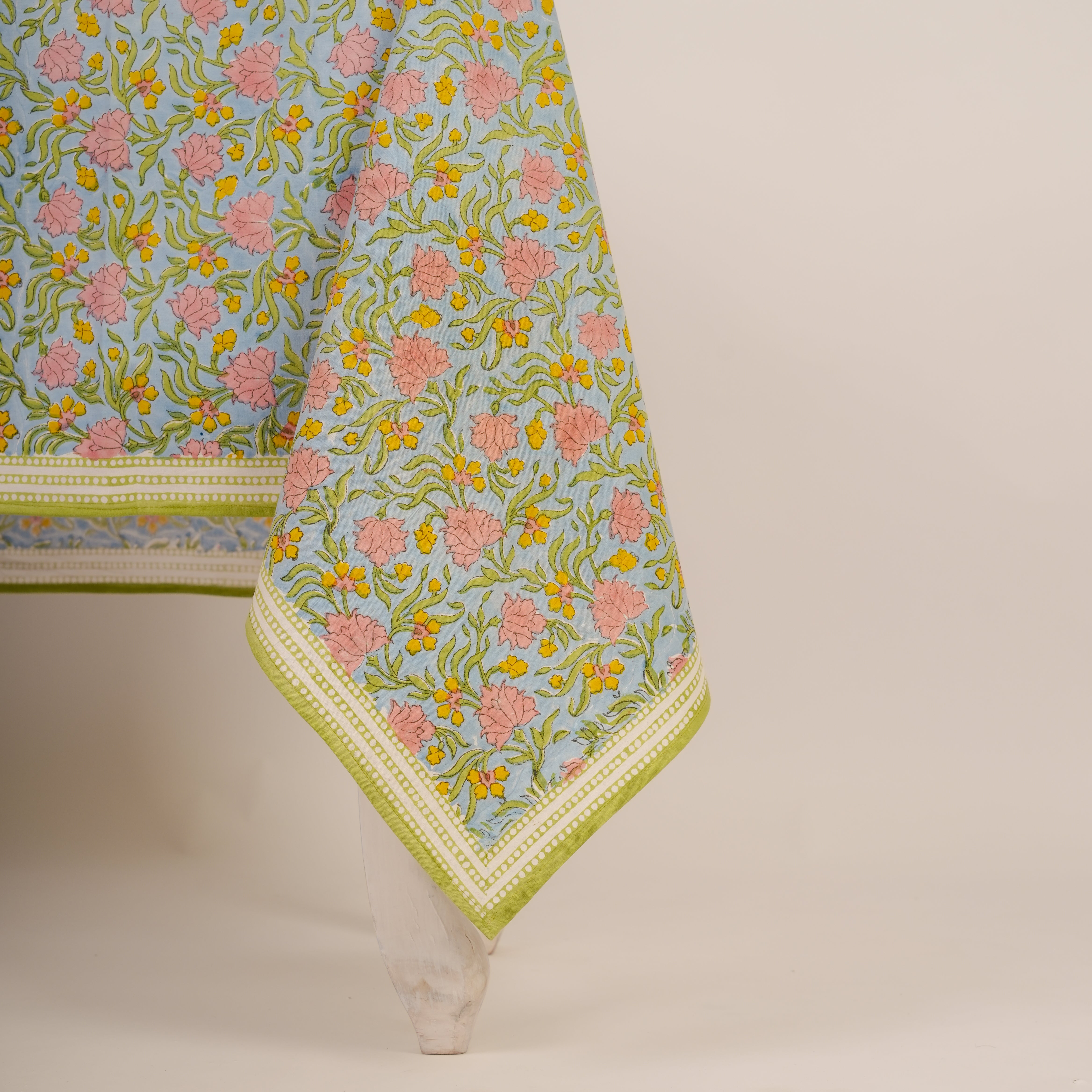 Jasmine Blue - Hand Block-Printed Cotton Tablecloth