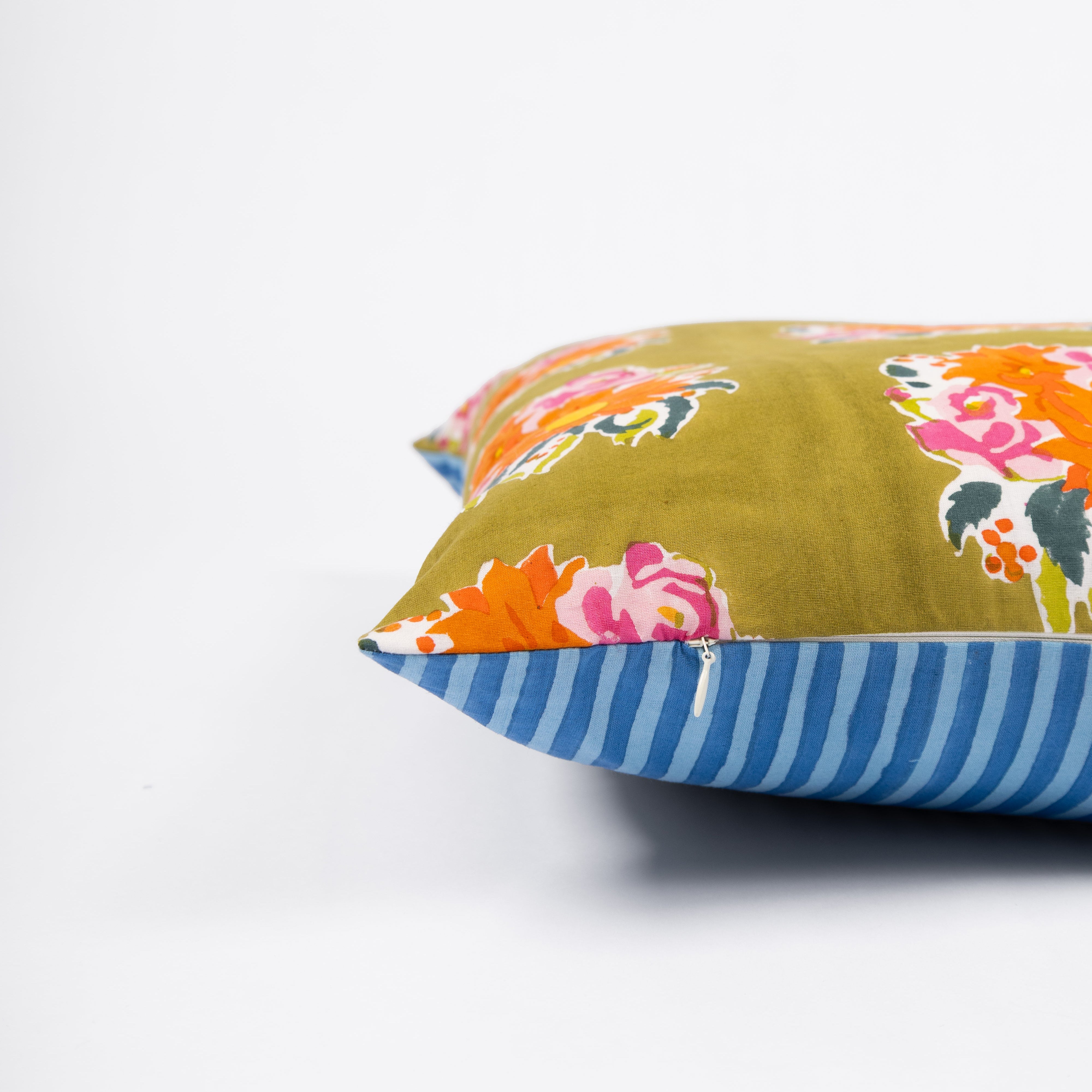 Artisan-made green pillow cover crafted from pure cotton and Azo-free dyes, reflecting Thar's commitment to responsible production.