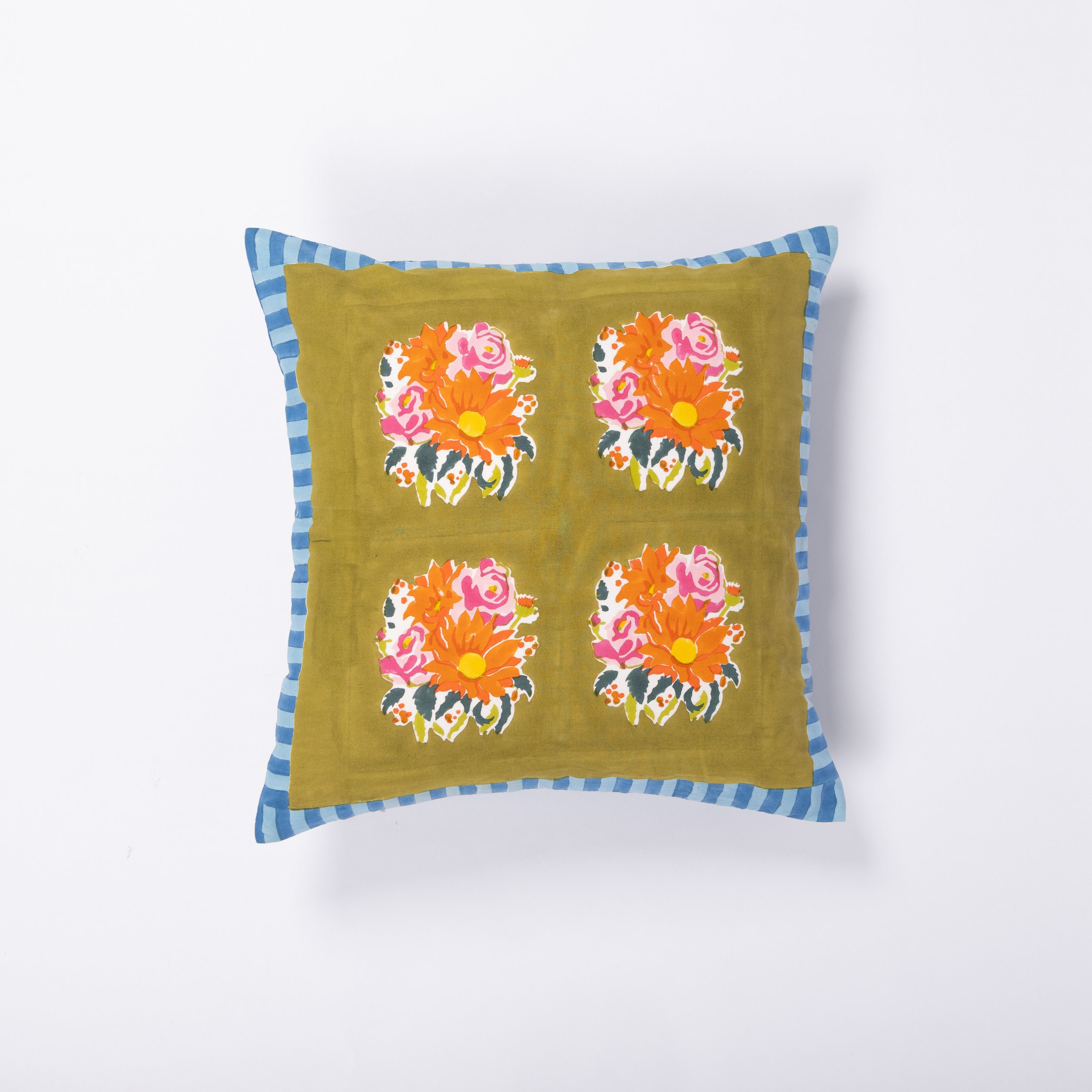 Gul green hand block-printed cotton pillowcase by Thar, featuring authentic patterns handcrafted by artisan communities.