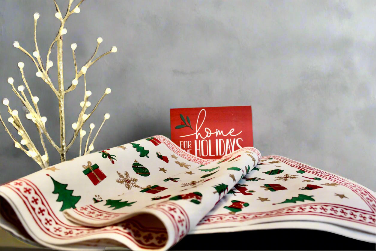 Merry Stamps - Hand Block-Printed Cotton Table Runner