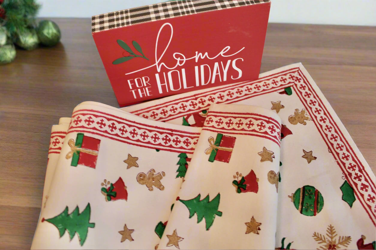 Merry Stamps - Hand Block-Printed Cotton Table Runner