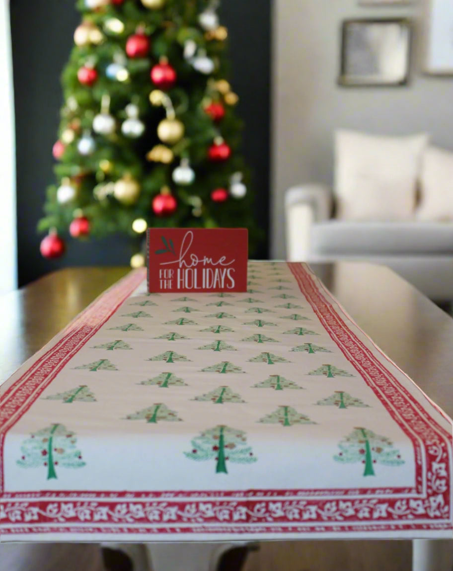 Twinkle Trees - Hand Block-Printed Cotton Table Runner