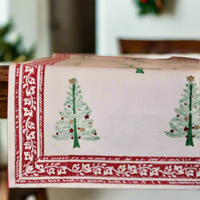 Twinkle Trees - Hand Block-Printed Cotton Table Runner