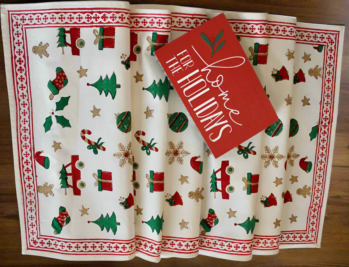 Merry Stamps - Hand Block-Printed Cotton Table Runner