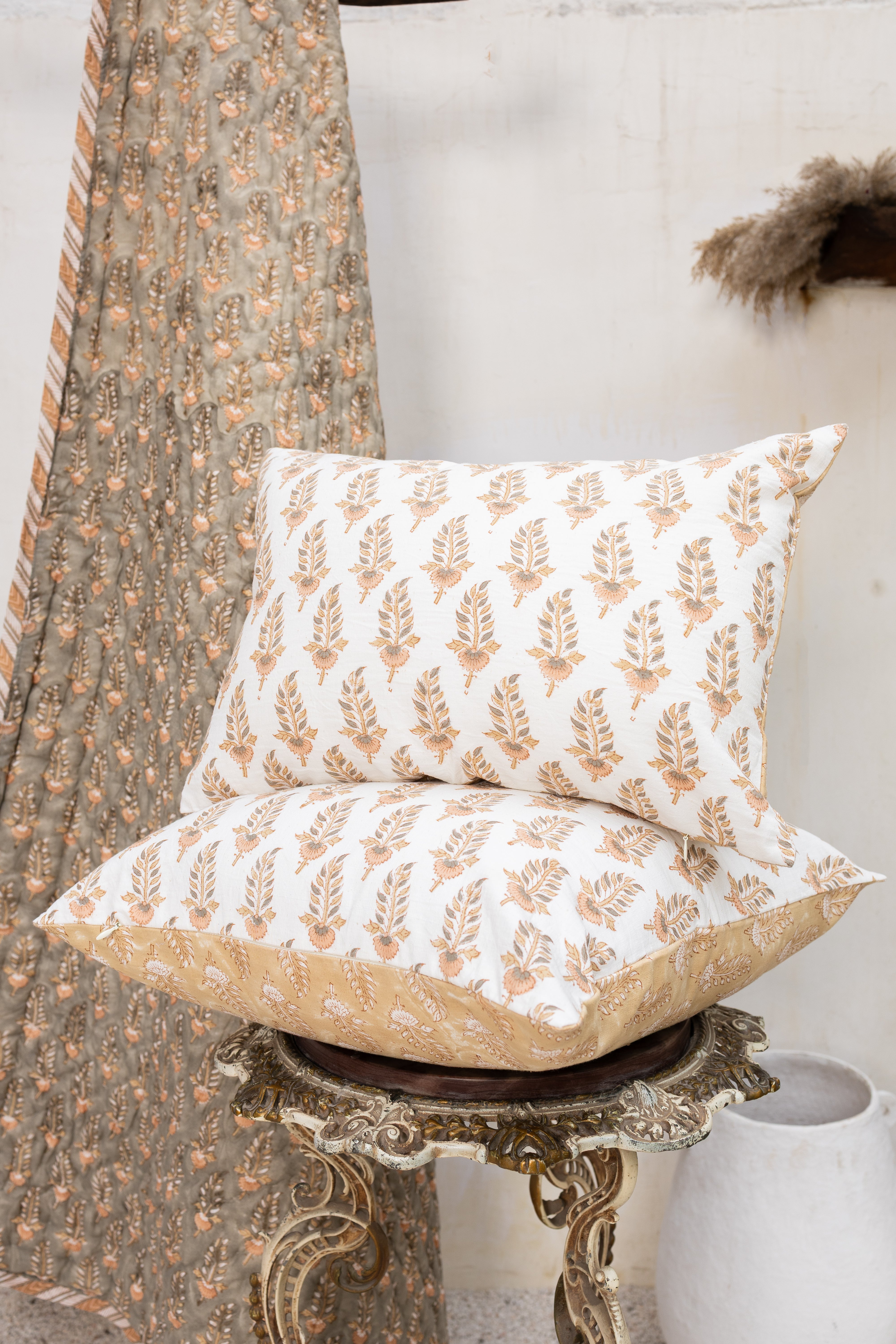 Noor- Hand Block-Printed Hand Quilted Reversible Throw (Mocha Brown)