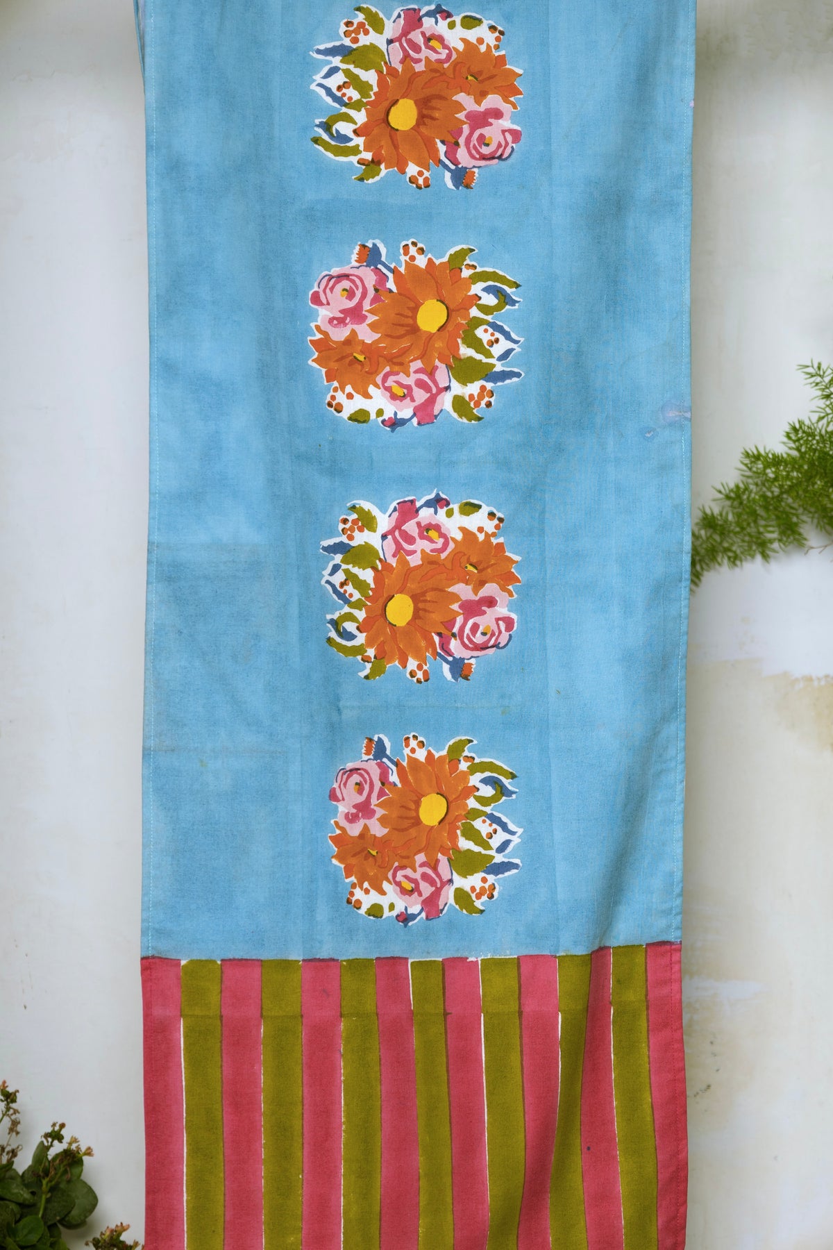 Gul - Hand Block-Printed Cotton Table Runner (Blue)