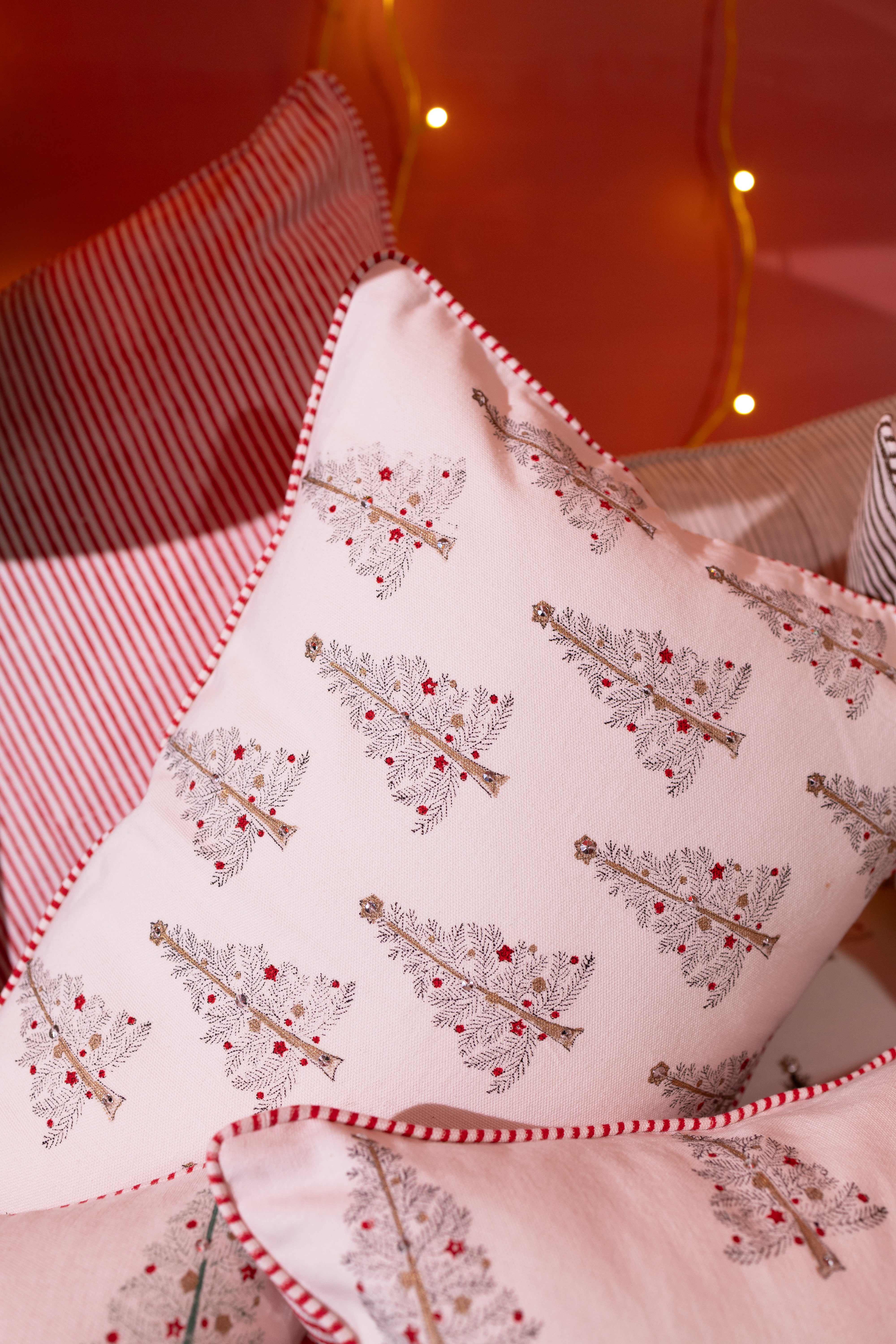 Twinkle Trees - Hand Block-Printed  Cotton Pillowcase (Black)