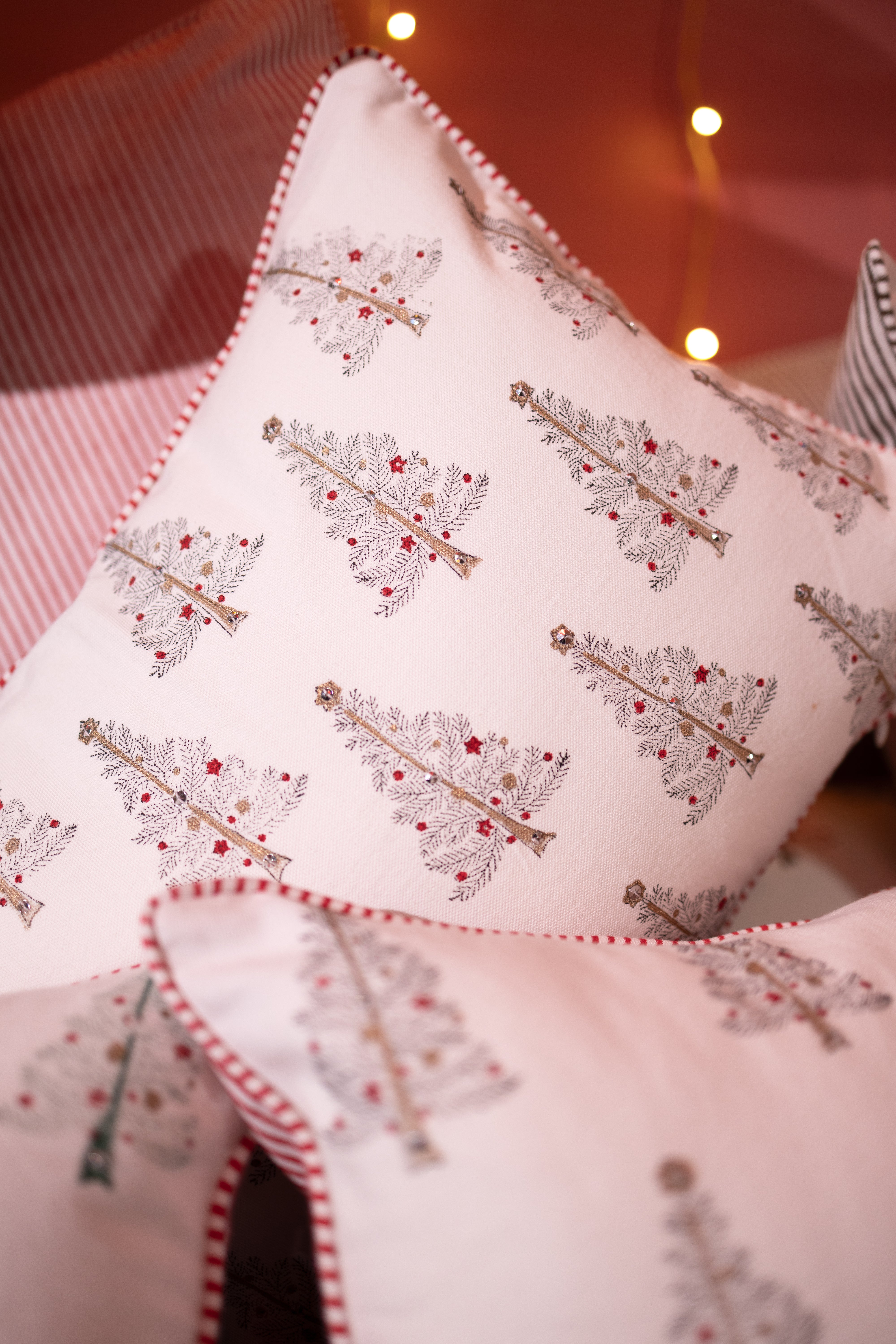 Twinkle Trees - Hand Block-Printed  Cotton Pillowcase (Black)