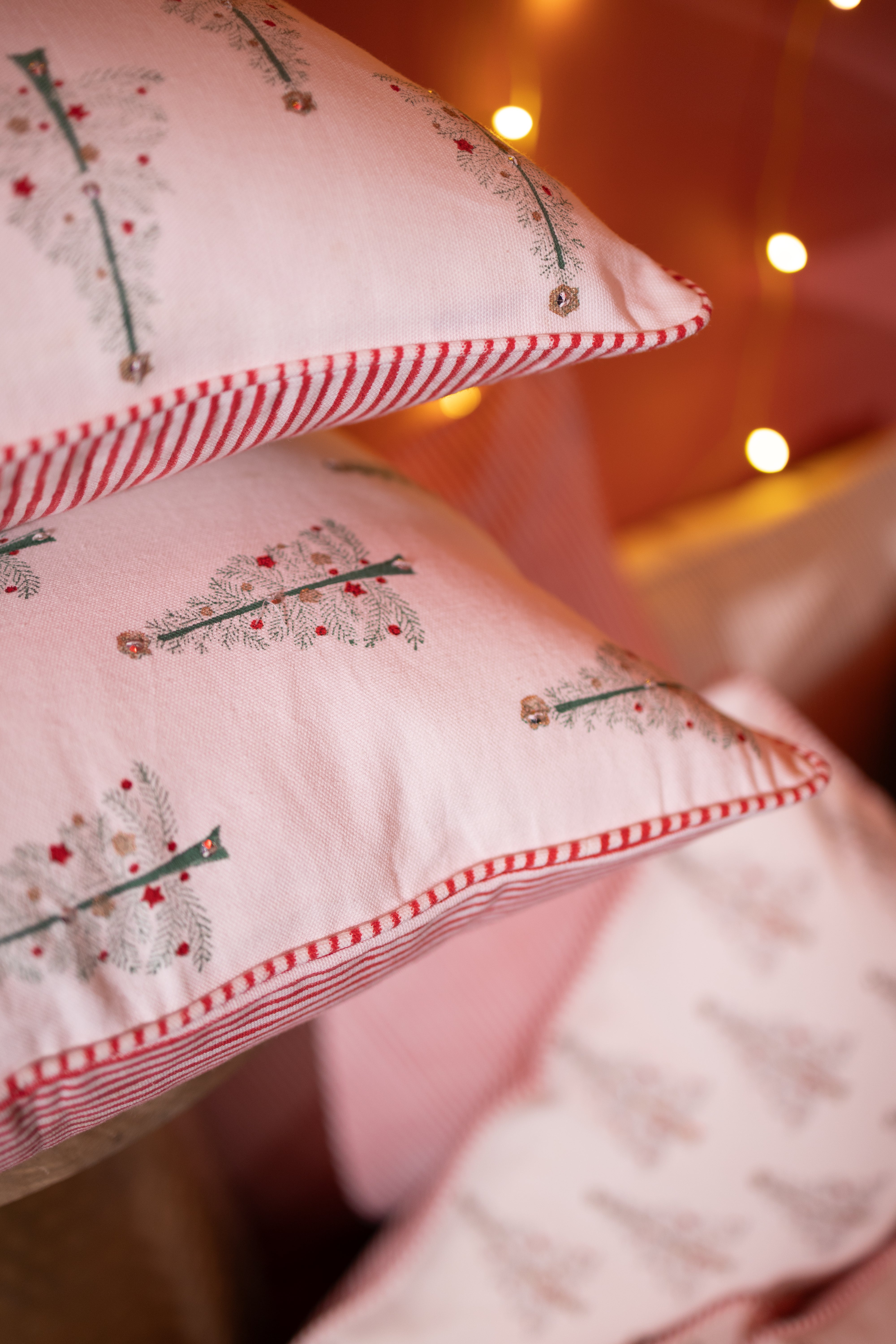 Twinkle Trees - Hand Block-Printed  Cotton Pillowcase (Green)